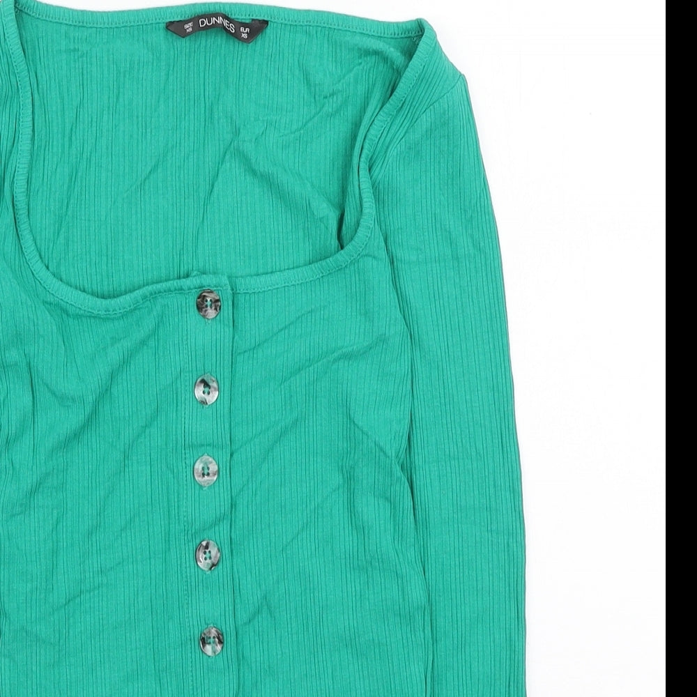 Dunnes Stores Womens Green Polyester Cropped Button-Up Size XS Scoop Neck