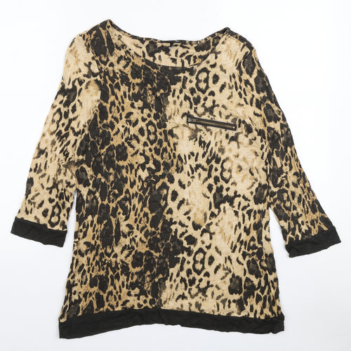 NEXT Womens Brown Animal Print Viscose Basic Blouse Size 12 Boat Neck