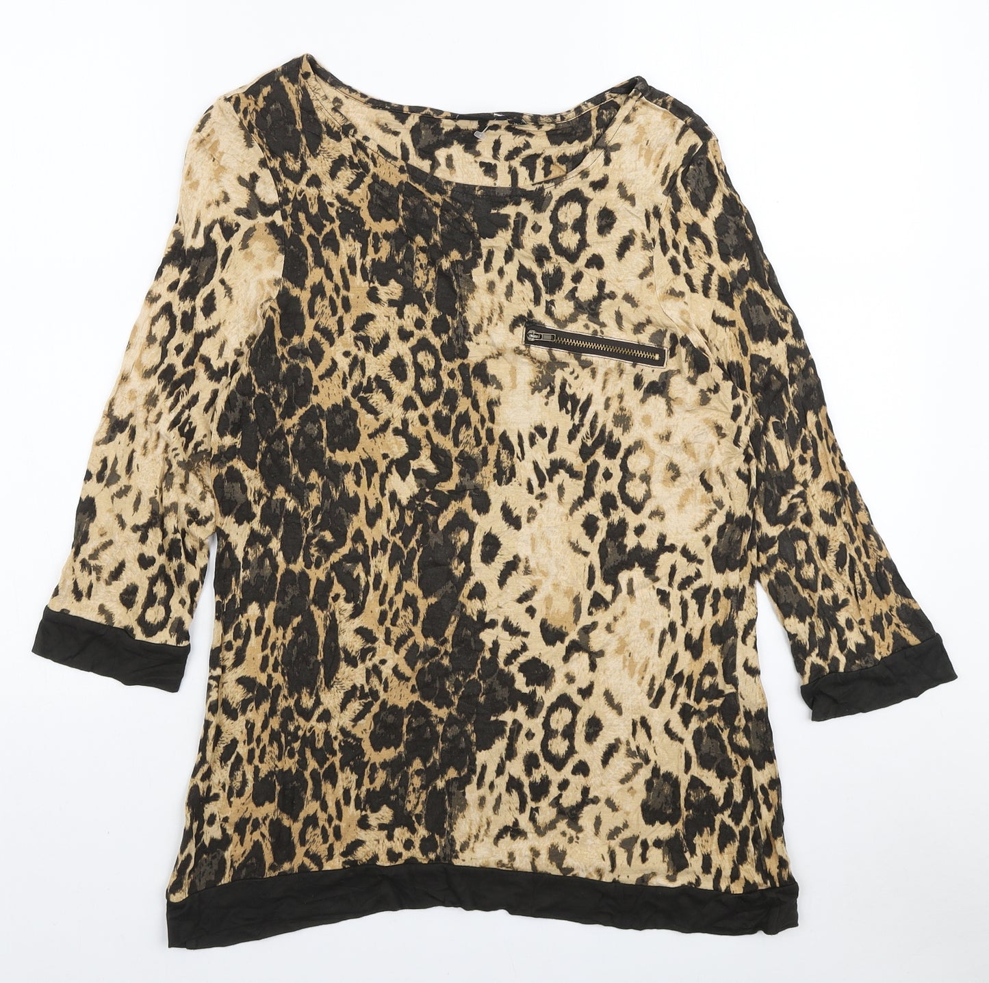 NEXT Womens Brown Animal Print Viscose Basic Blouse Size 12 Boat Neck