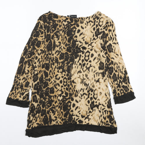 NEXT Womens Brown Animal Print Viscose Basic Blouse Size 12 Boat Neck