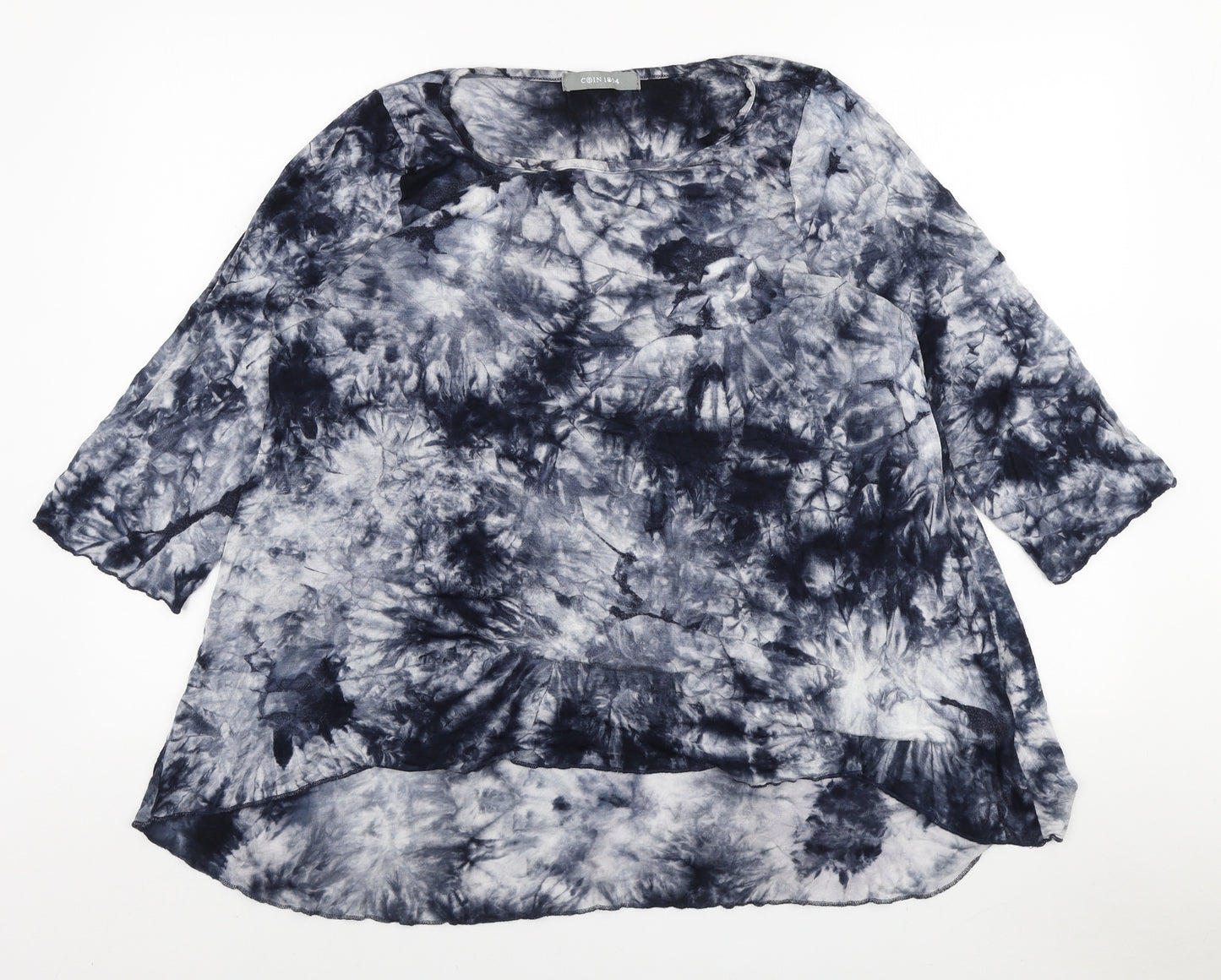 COIN 1804 Womens Blue Viscose Basic Blouse Size XL Boat Neck - Tie dye
