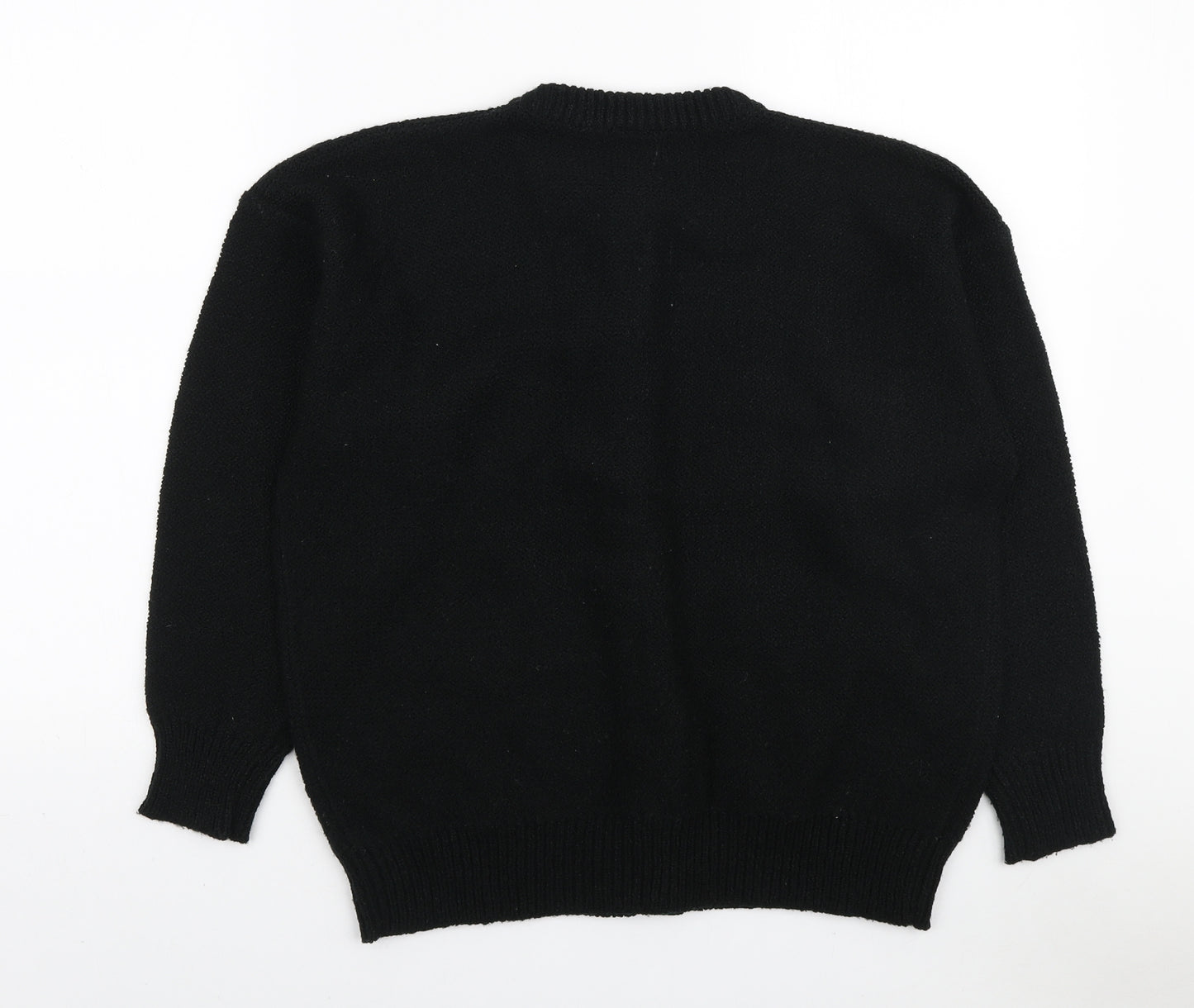 Littlewoods Womens Black Round Neck Acrylic Cardigan Jumper Size 16 - Embroidered Flowers