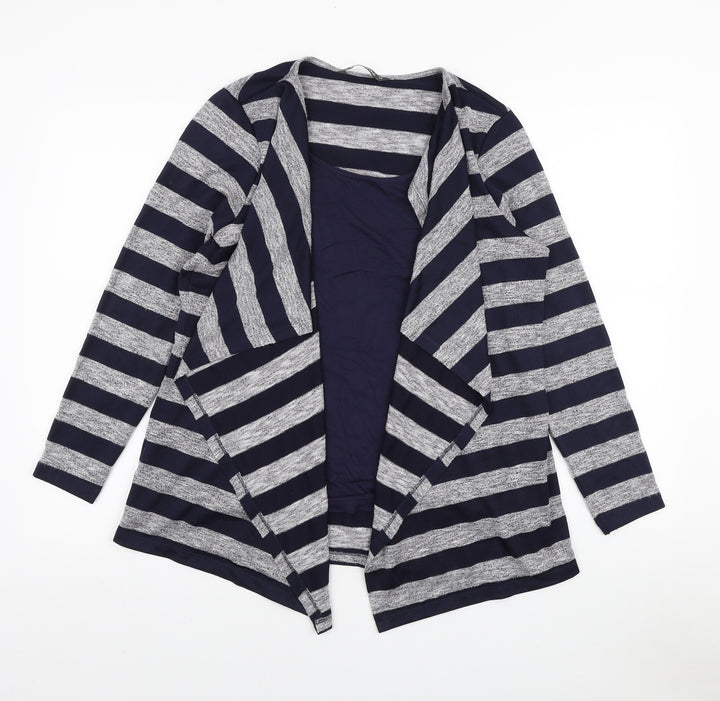 Bonmarché Womens Blue Striped Polyester Basic Blouse Size 12 Round Neck