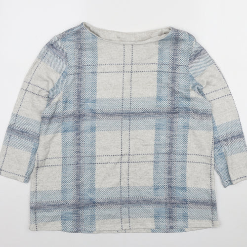 Preworn Womens Blue Plaid Polyester Pullover Sweatshirt Size 14 Pullover