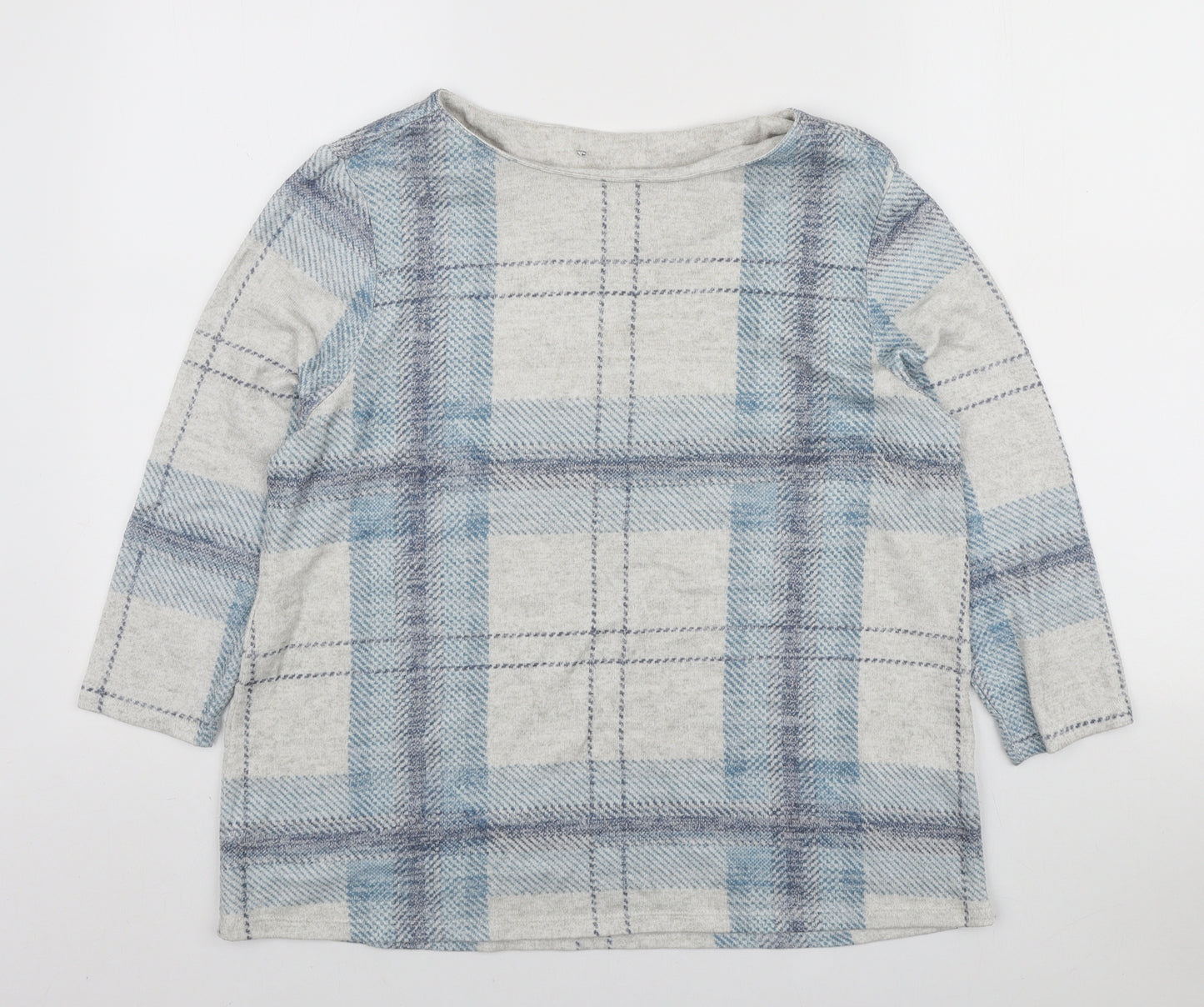 Preworn Womens Blue Plaid Polyester Pullover Sweatshirt Size 14 Pullover