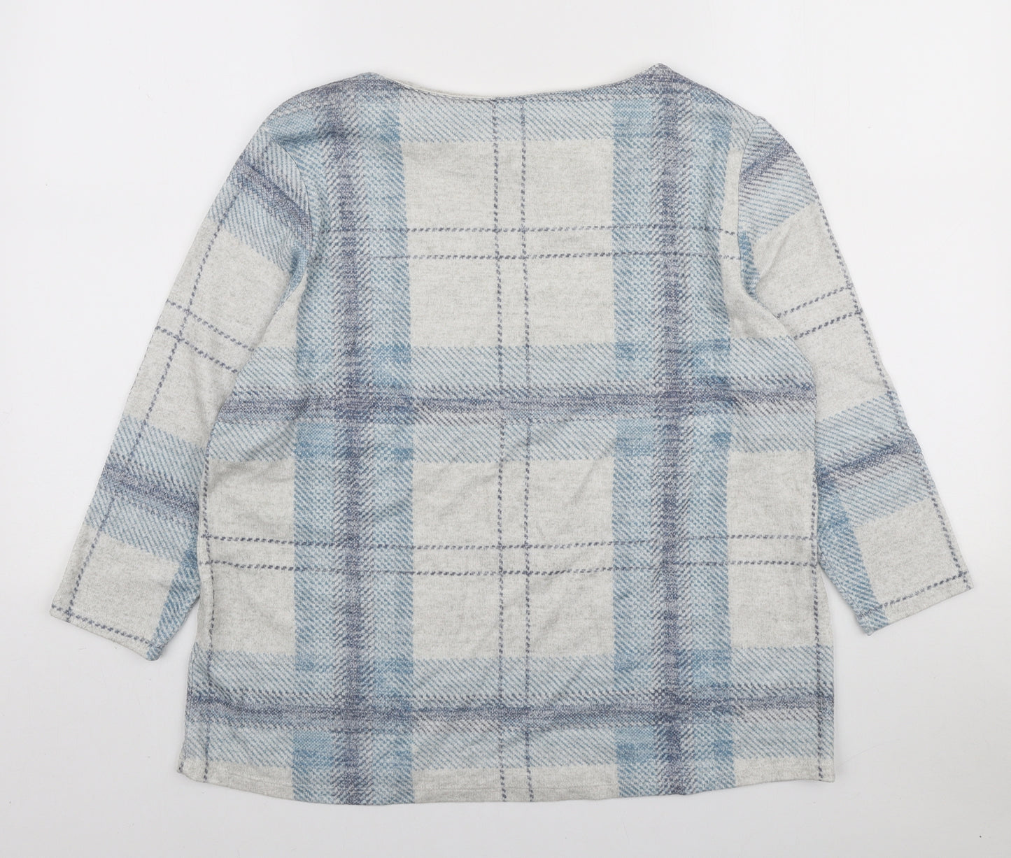 Preworn Womens Blue Plaid Polyester Pullover Sweatshirt Size 14 Pullover