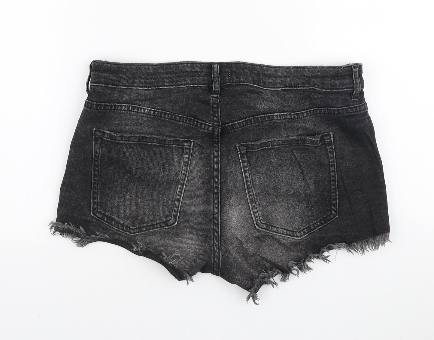 H&M Womens Black Cotton Hot Pants Shorts Size 8 L3 in Regular Zip - Distressed look