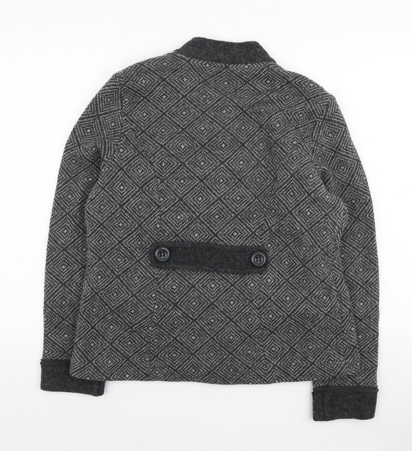 CC Womens Grey Round Neck Geometric Wool Cardigan Jumper Size 14