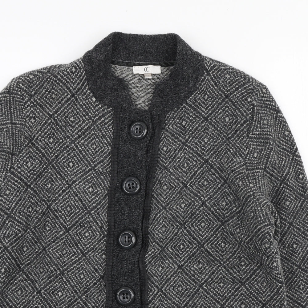 CC Womens Grey Round Neck Geometric Wool Cardigan Jumper Size 14