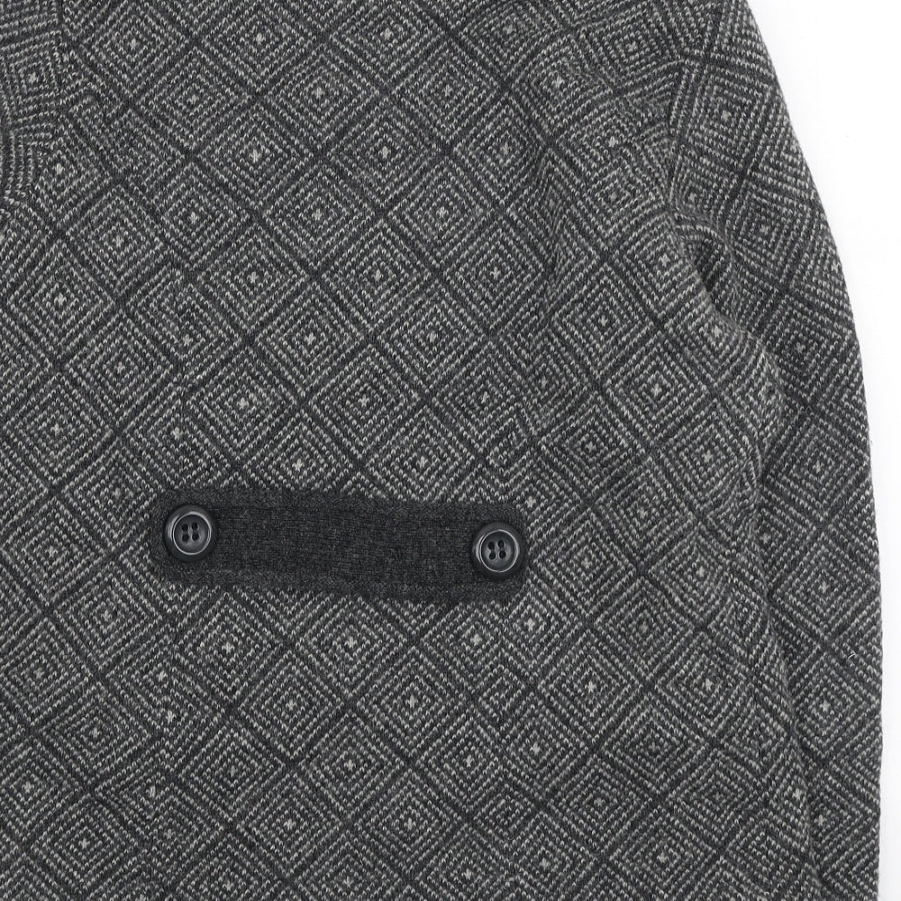 CC Womens Grey Round Neck Geometric Wool Cardigan Jumper Size 14