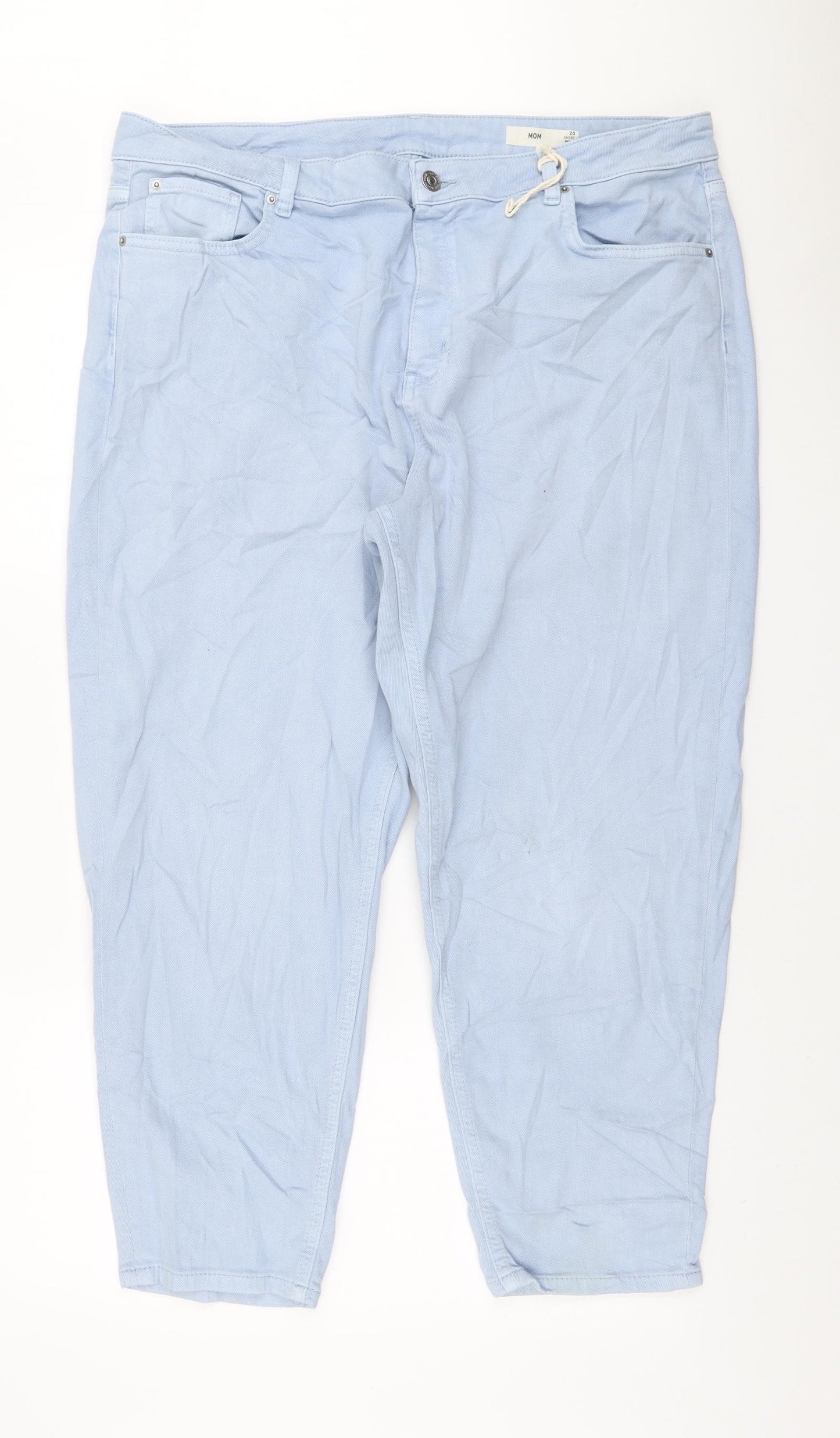 Marks and Spencer Womens Blue Cotton Mom Jeans Size 20 L25 in Regular Zip