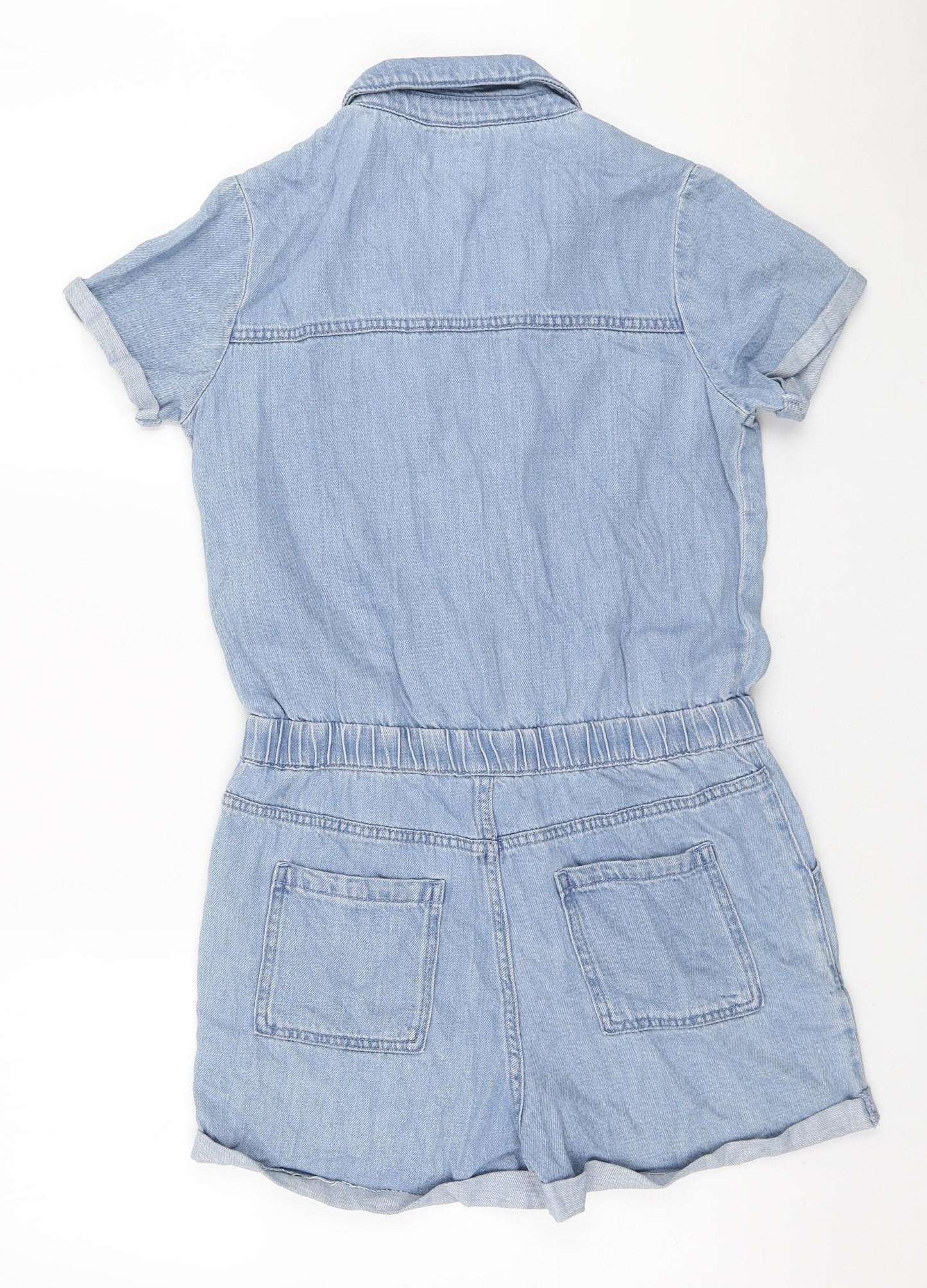 Marks and Spencer Girls Blue Lyocell Playsuit One-Piece Size 13-14 Years Zip
