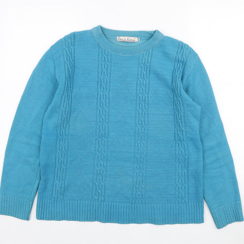 Pure & Natural Womens Blue Round Neck Acrylic Pullover Jumper Size S - Size S/M