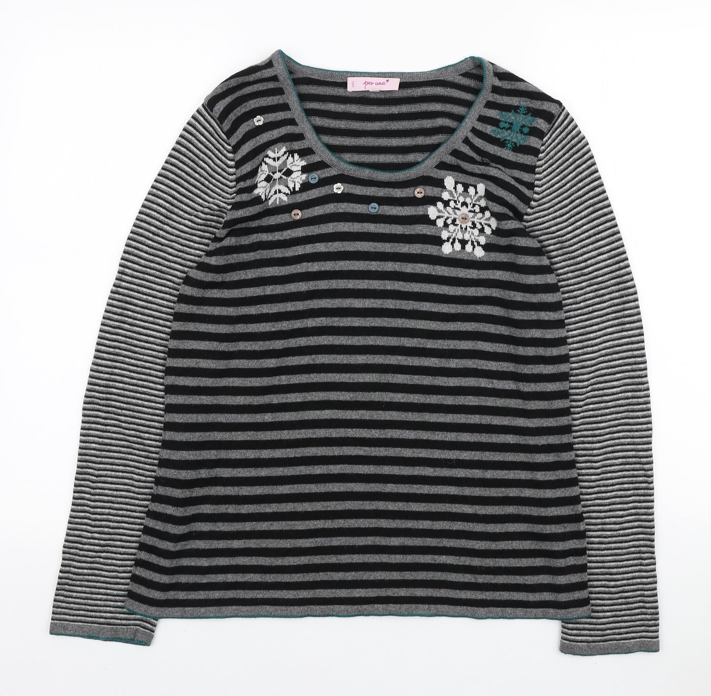 Per Una Womens Black Scoop Neck Striped Viscose Pullover Jumper Size 14