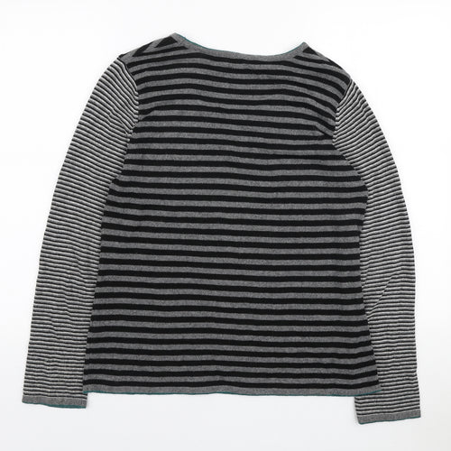 Per Una Womens Black Scoop Neck Striped Viscose Pullover Jumper Size 14