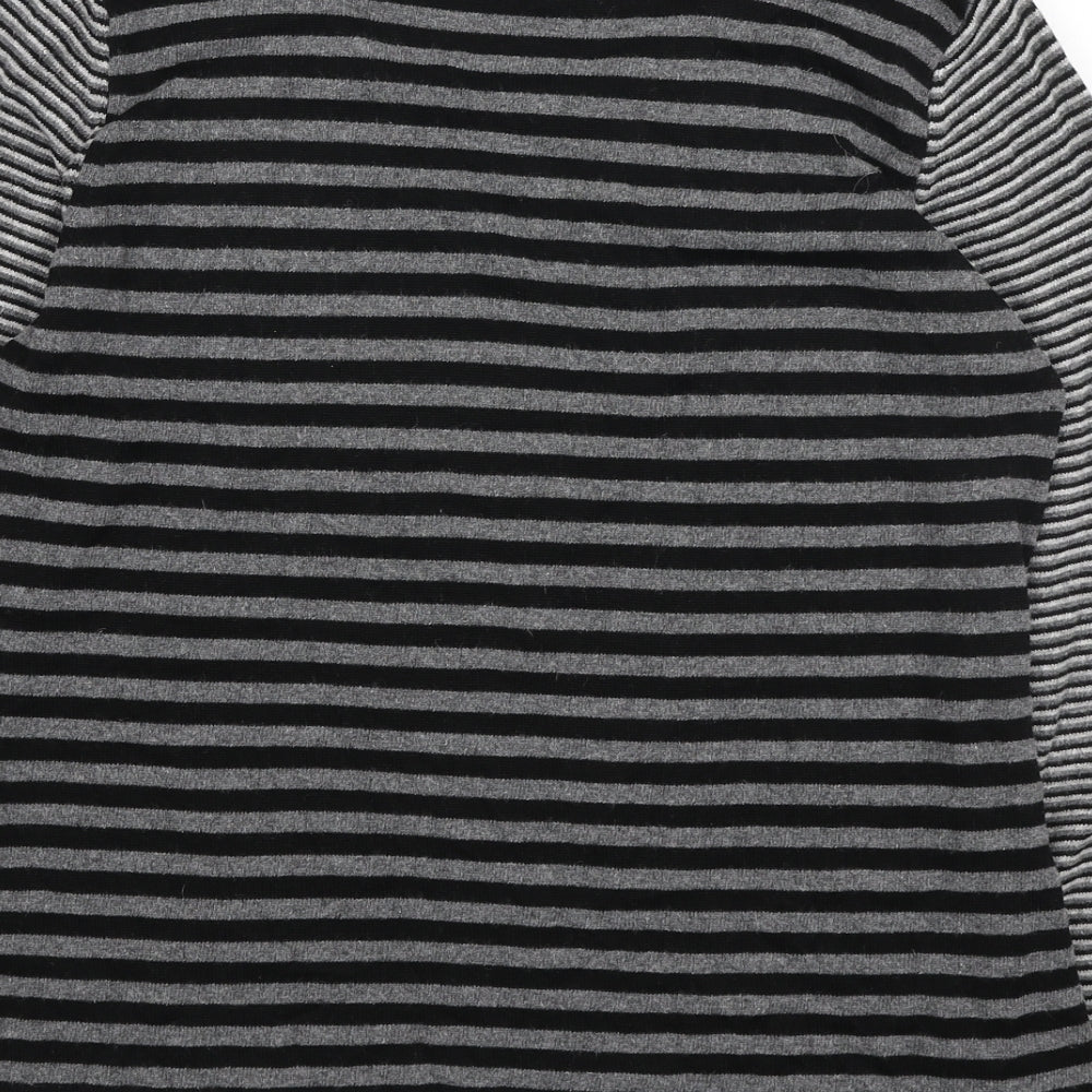 Per Una Womens Black Scoop Neck Striped Viscose Pullover Jumper Size 14