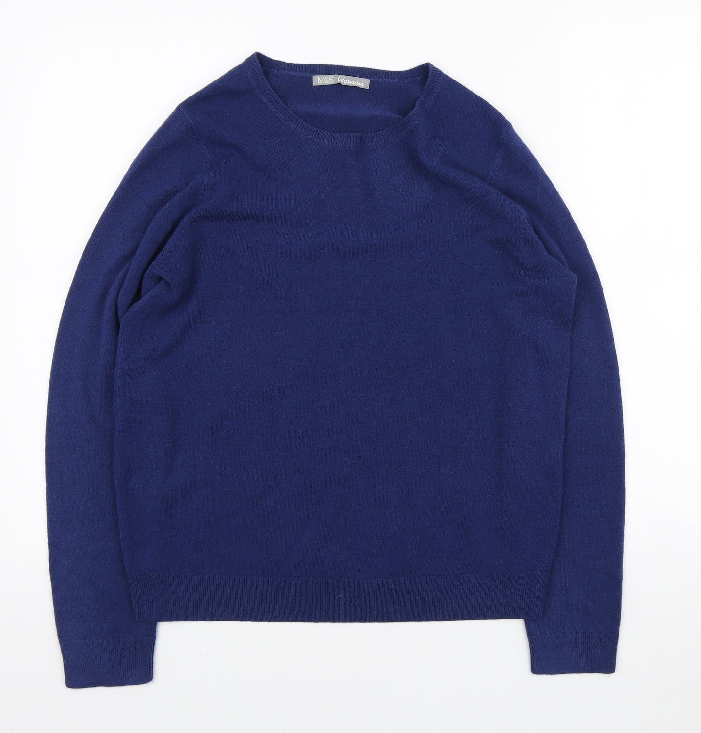Marks and Spencer Womens Blue Round Neck Acrylic Pullover Jumper Size 14