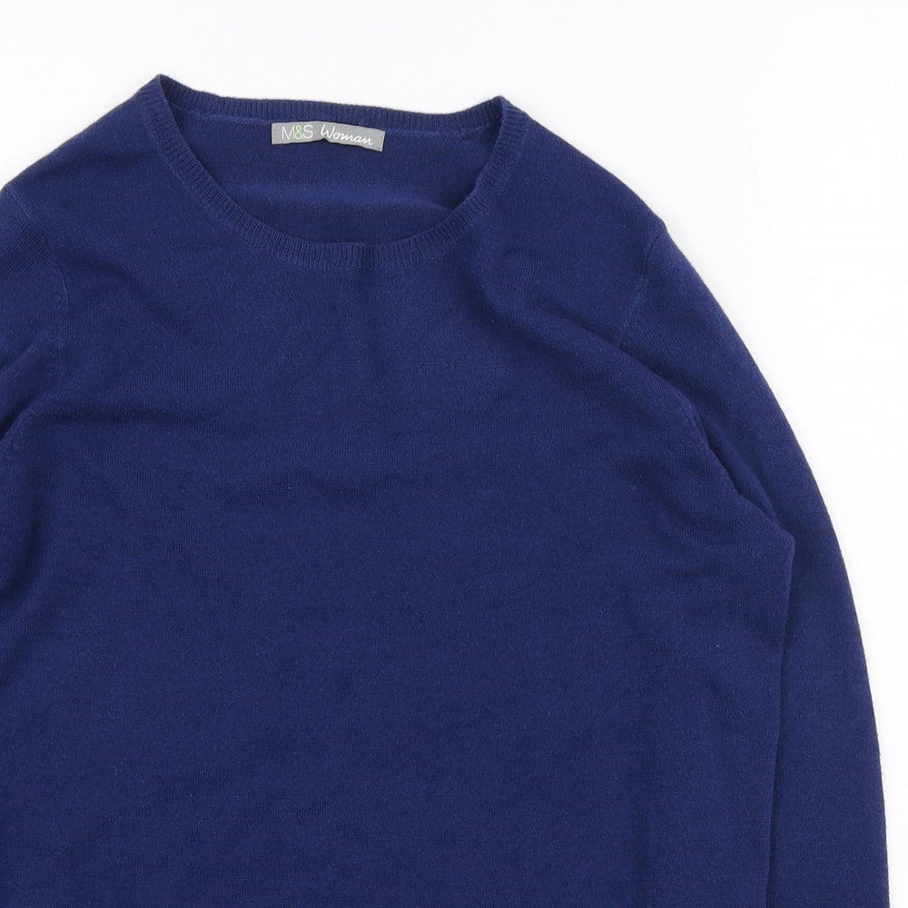 Marks and Spencer Womens Blue Round Neck Acrylic Pullover Jumper Size 14