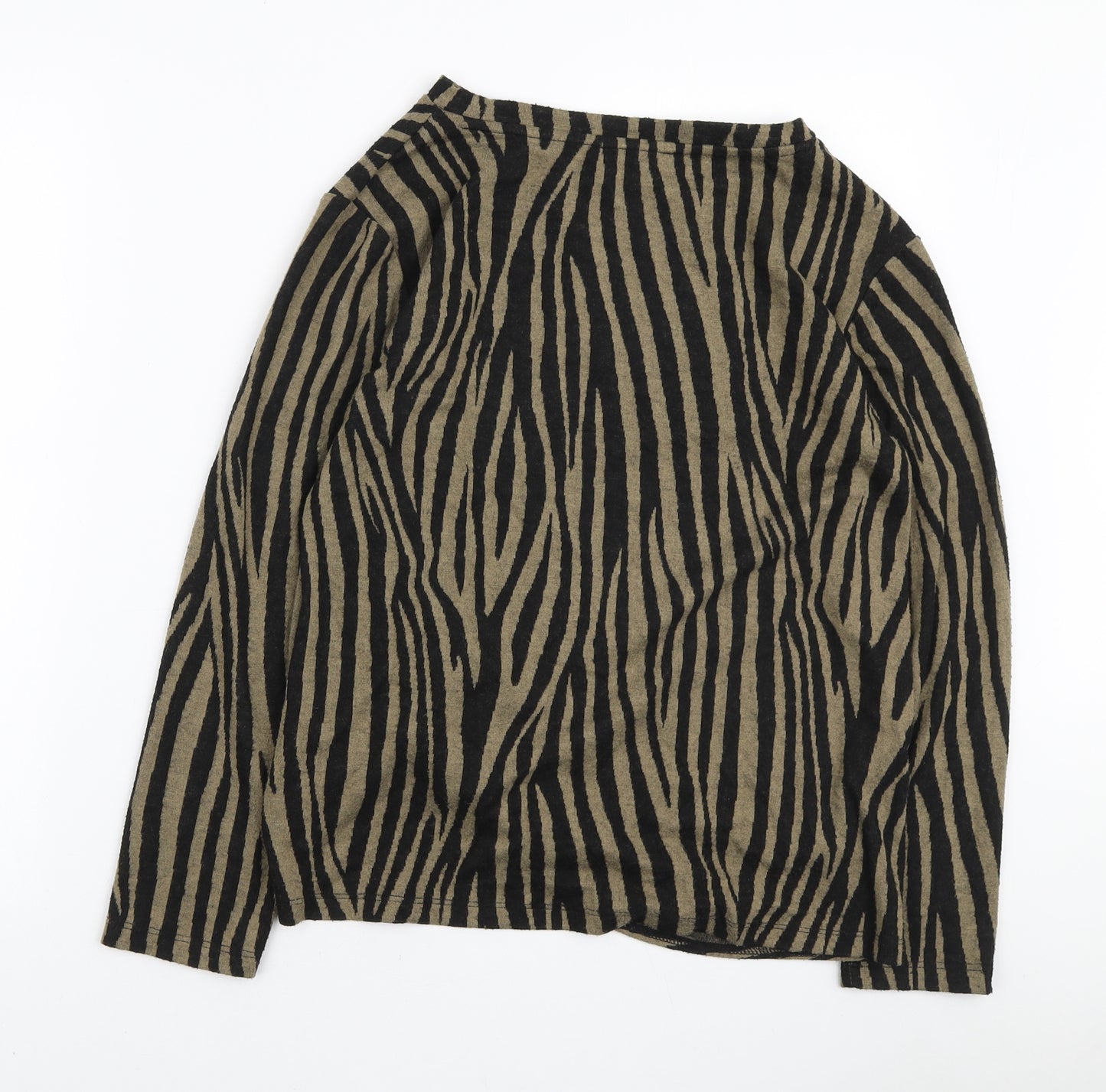 F&F Womens Brown Boat Neck Animal Print Polyester Pullover Jumper Size 12 - Knot Side Detail