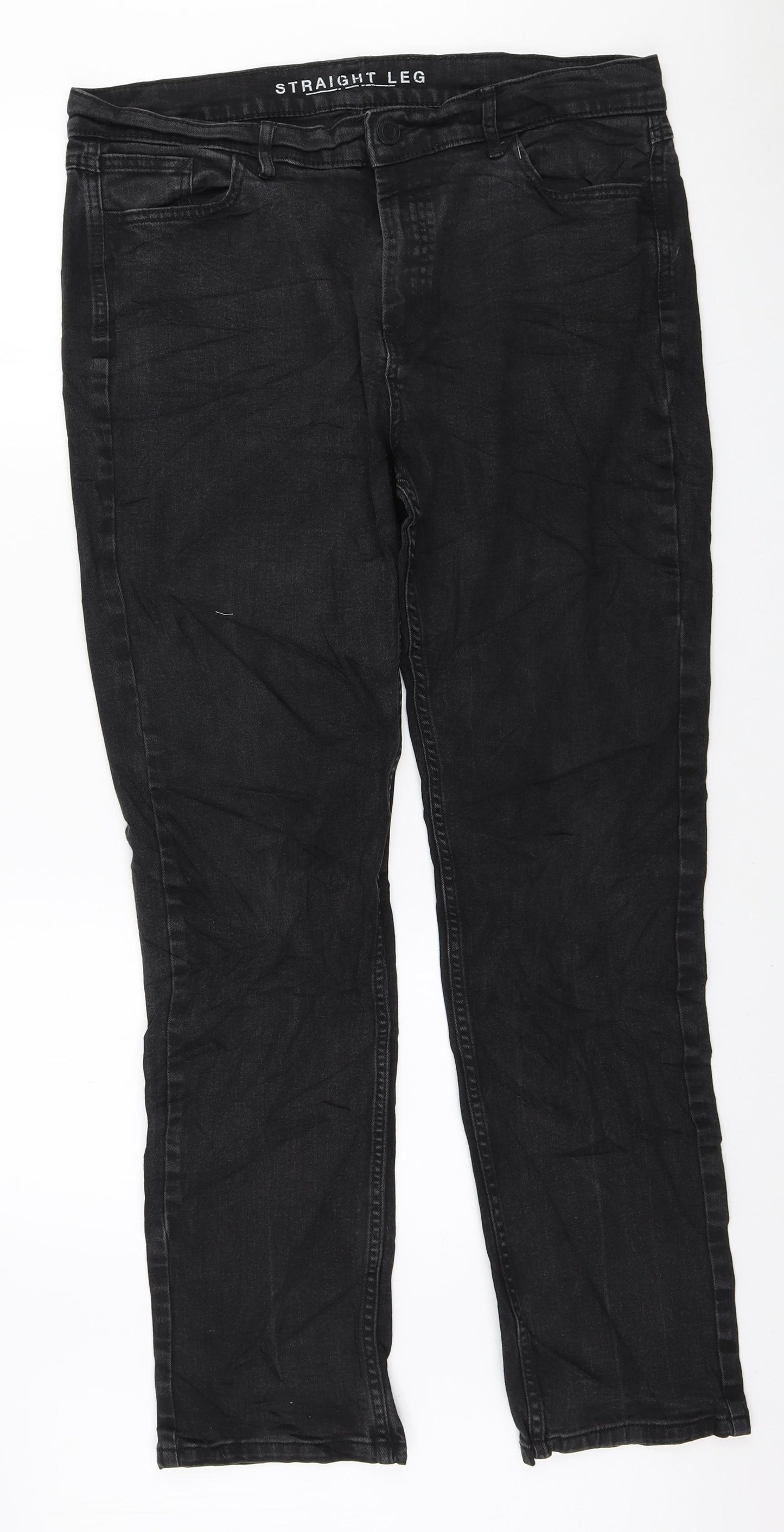 Marks and Spencer Womens Black Cotton Straight Jeans Size 16 L31 in Regular Zip