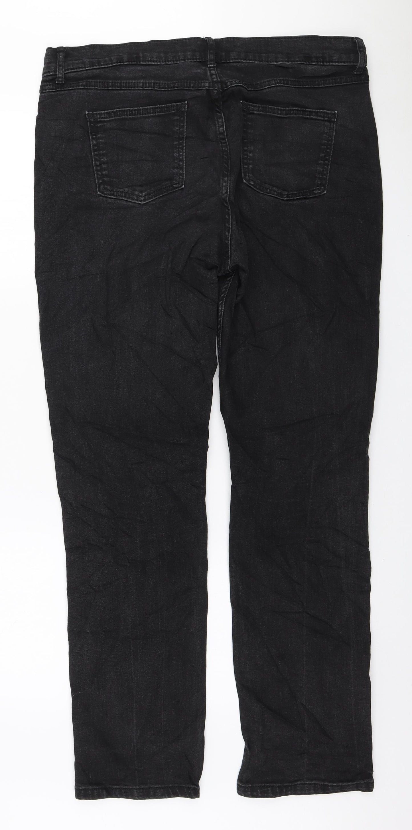 Marks and Spencer Womens Black Cotton Straight Jeans Size 16 L31 in Regular Zip
