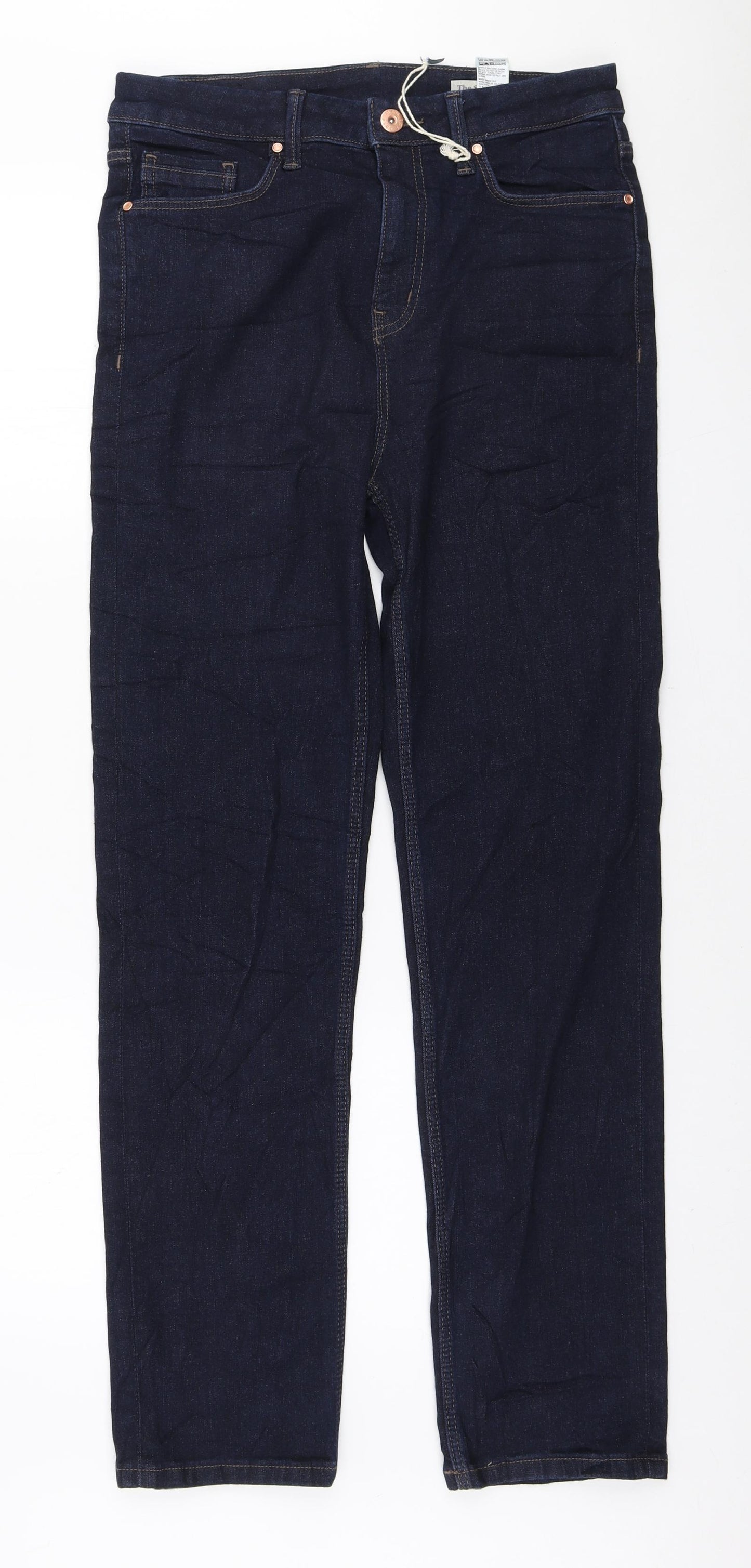 Marks and Spencer Womens Blue Polyester Straight Jeans Size 12 L28 in Regular Zip