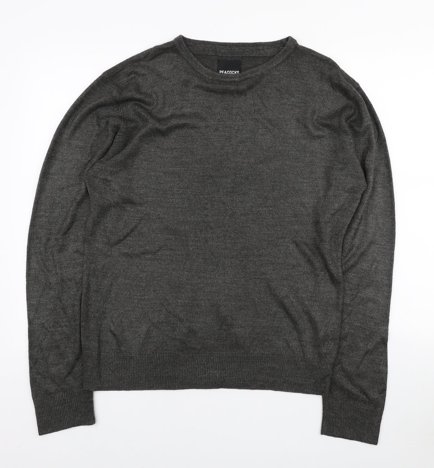 Peacocks Mens Grey Round Neck Acrylic Pullover Jumper Size L