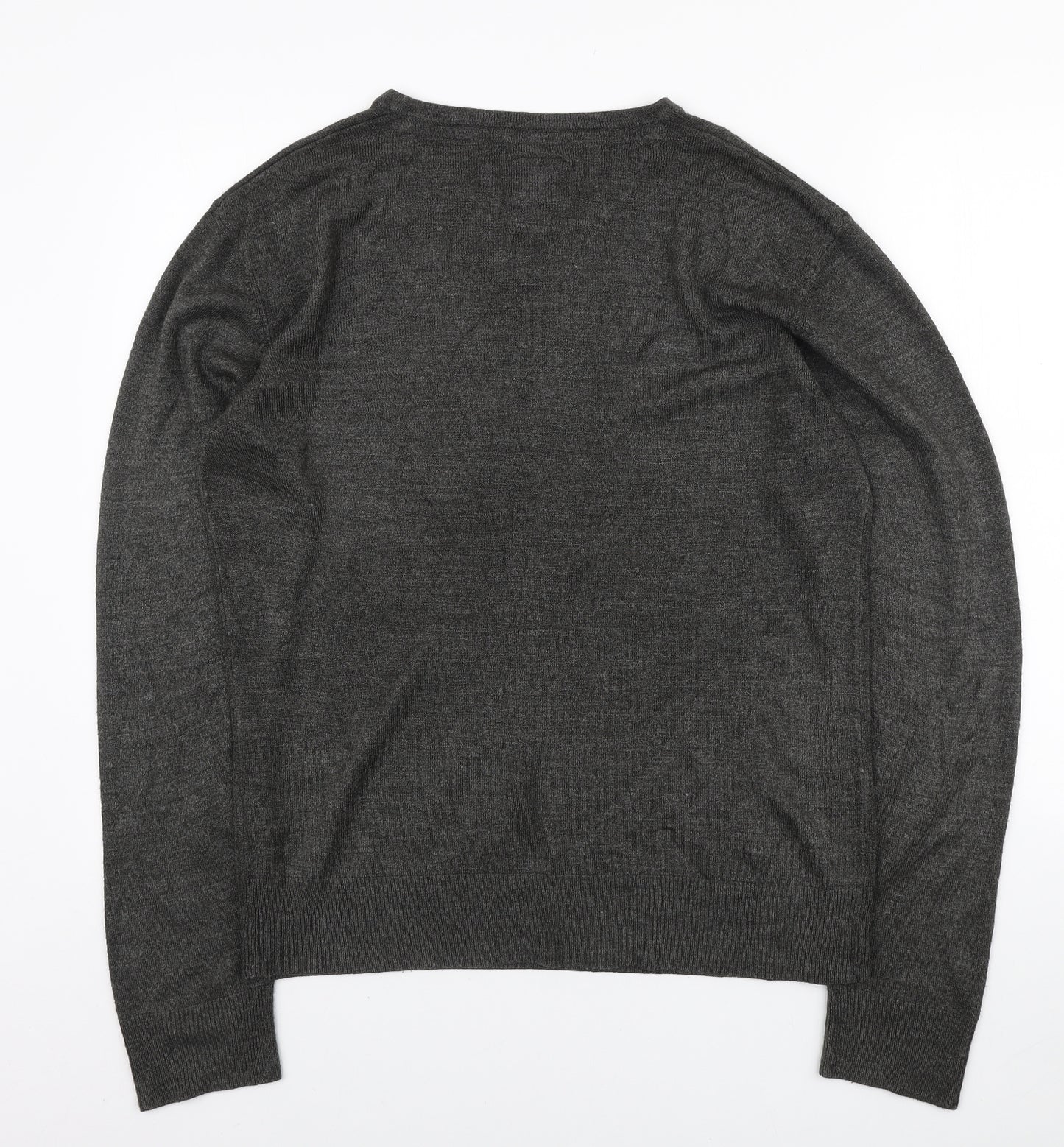 Peacocks Mens Grey Round Neck Acrylic Pullover Jumper Size L