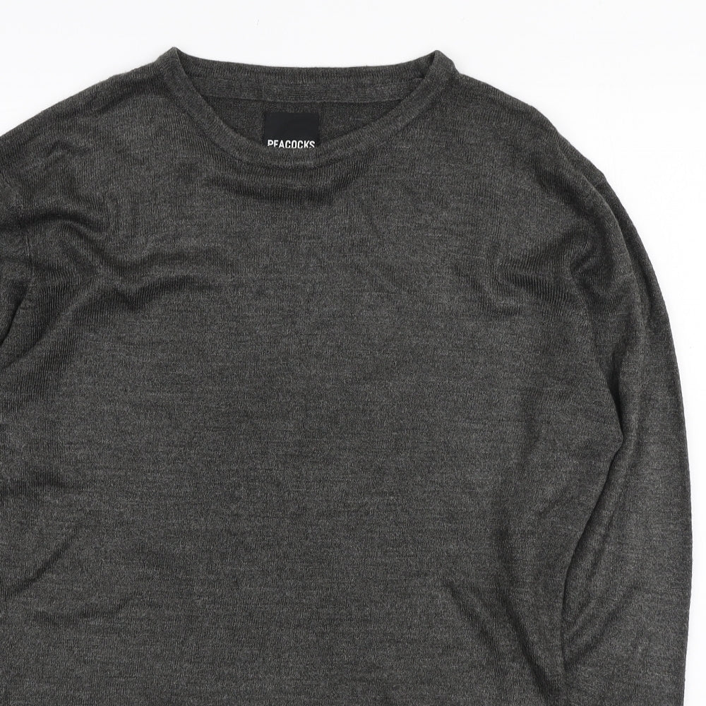 Peacocks Mens Grey Round Neck Acrylic Pullover Jumper Size L