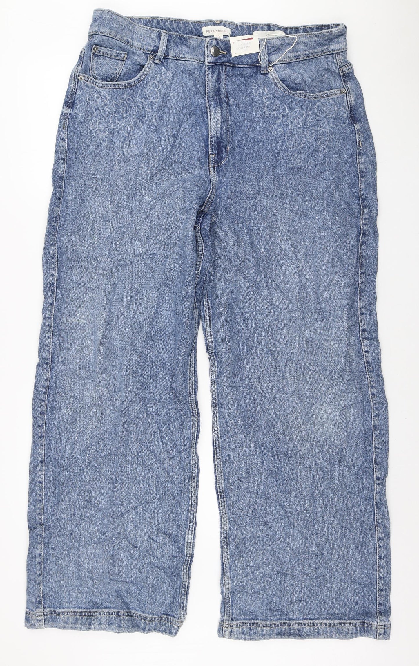 Marks and Spencer Womens Blue Cotton Wide-Leg Jeans Size 18 L30 in Regular Zip