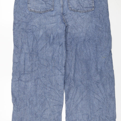 Marks and Spencer Womens Blue Cotton Wide-Leg Jeans Size 18 L30 in Regular Zip