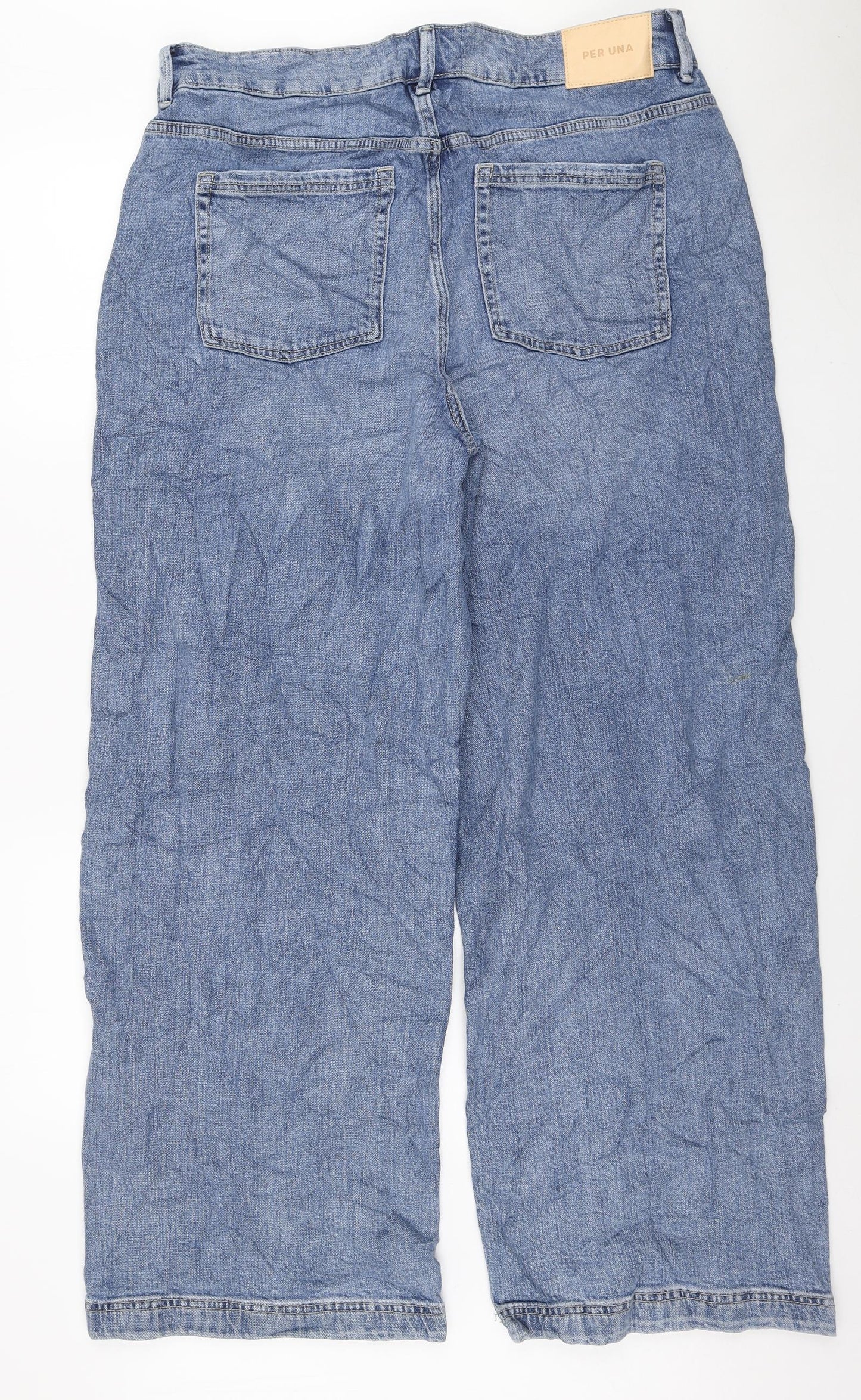 Marks and Spencer Womens Blue Cotton Wide-Leg Jeans Size 18 L30 in Regular Zip