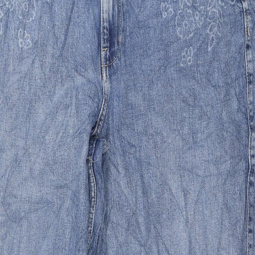 Marks and Spencer Womens Blue Cotton Wide-Leg Jeans Size 18 L30 in Regular Zip