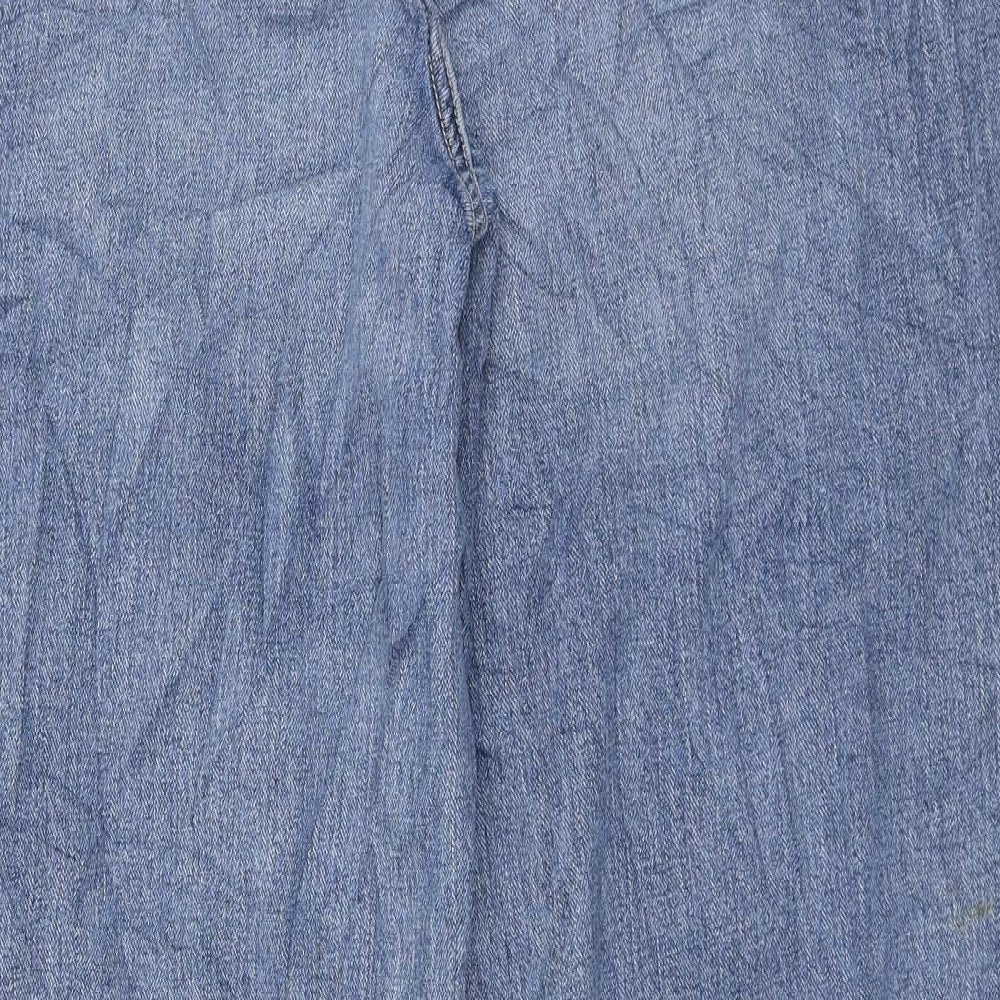 Marks and Spencer Womens Blue Cotton Wide-Leg Jeans Size 18 L30 in Regular Zip