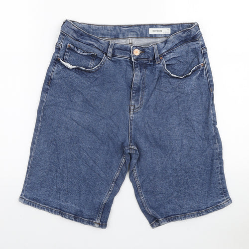 Marks and Spencer Womens Blue Cotton Boyfriend Shorts Size 12 L9 in Regular Zip