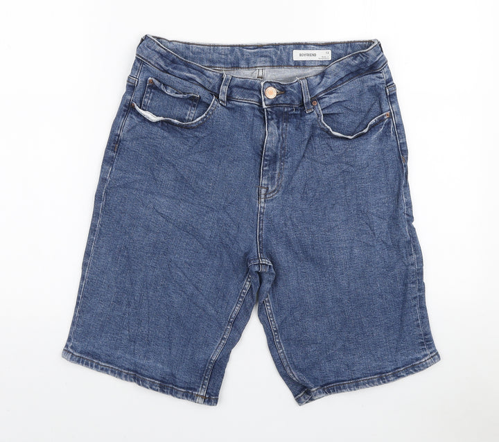 Marks and Spencer Womens Blue Cotton Boyfriend Shorts Size 12 L9 in Regular Zip
