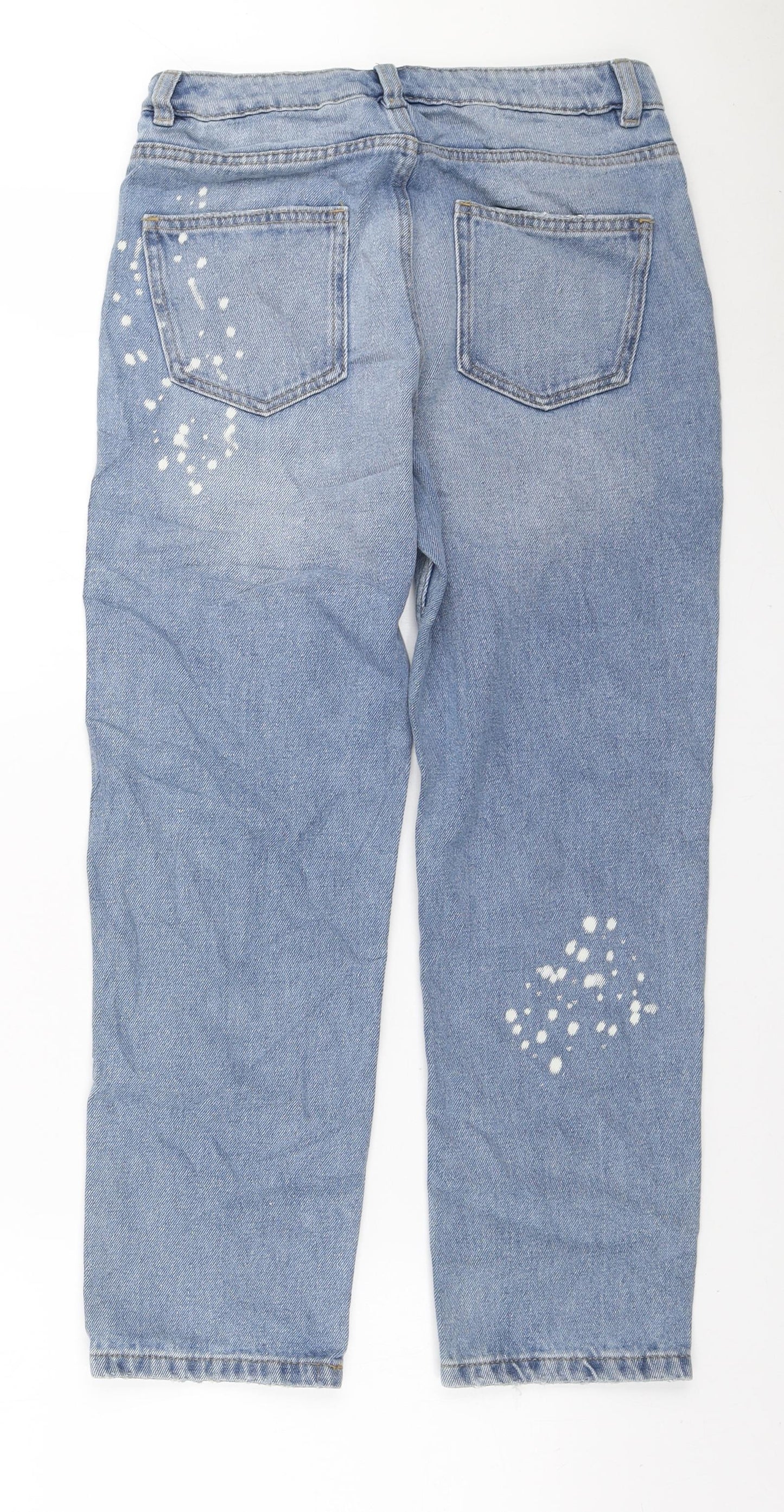 Marks and Spencer Girls Blue Cotton Boyfriend Jeans Size 11-12 Years Regular Zip - Bleach speckles