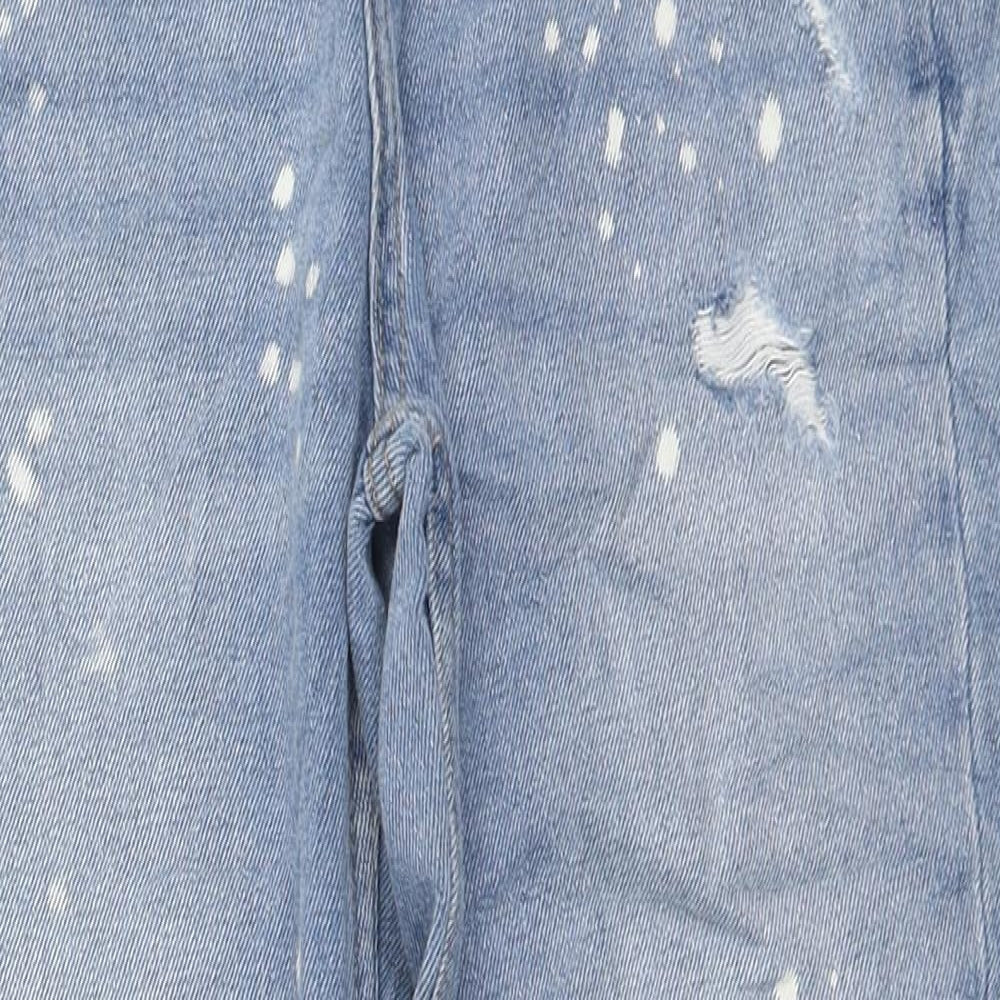 Marks and Spencer Girls Blue Cotton Boyfriend Jeans Size 11-12 Years Regular Zip - Bleach speckles