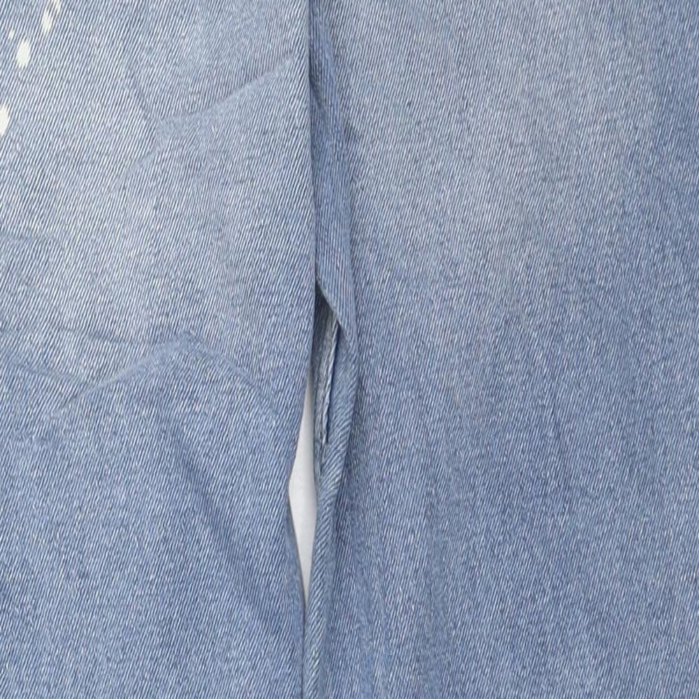 Marks and Spencer Girls Blue Cotton Boyfriend Jeans Size 11-12 Years Regular Zip - Bleach speckles