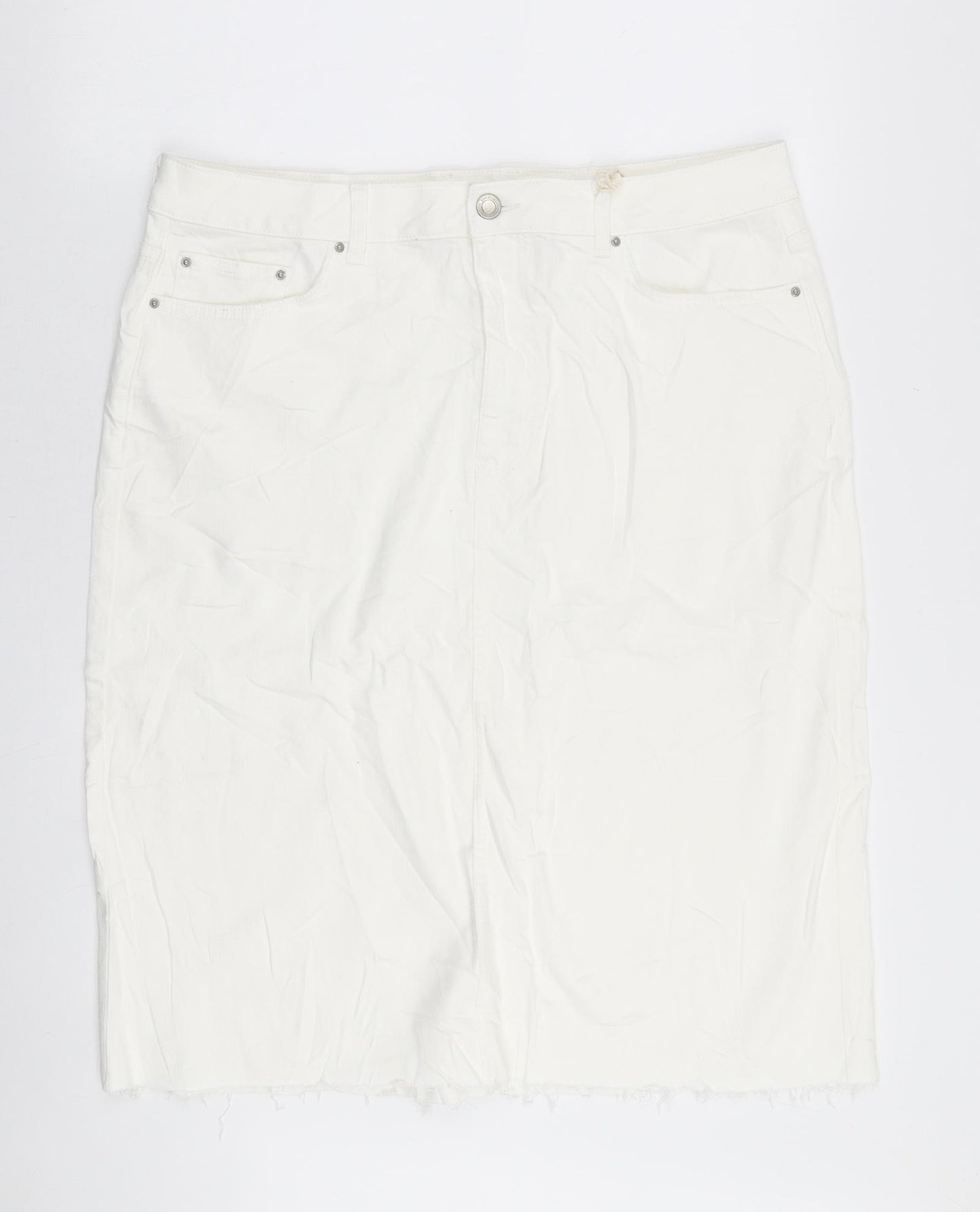 Marks and Spencer Womens White Cotton A-Line Skirt Size 18 Zip