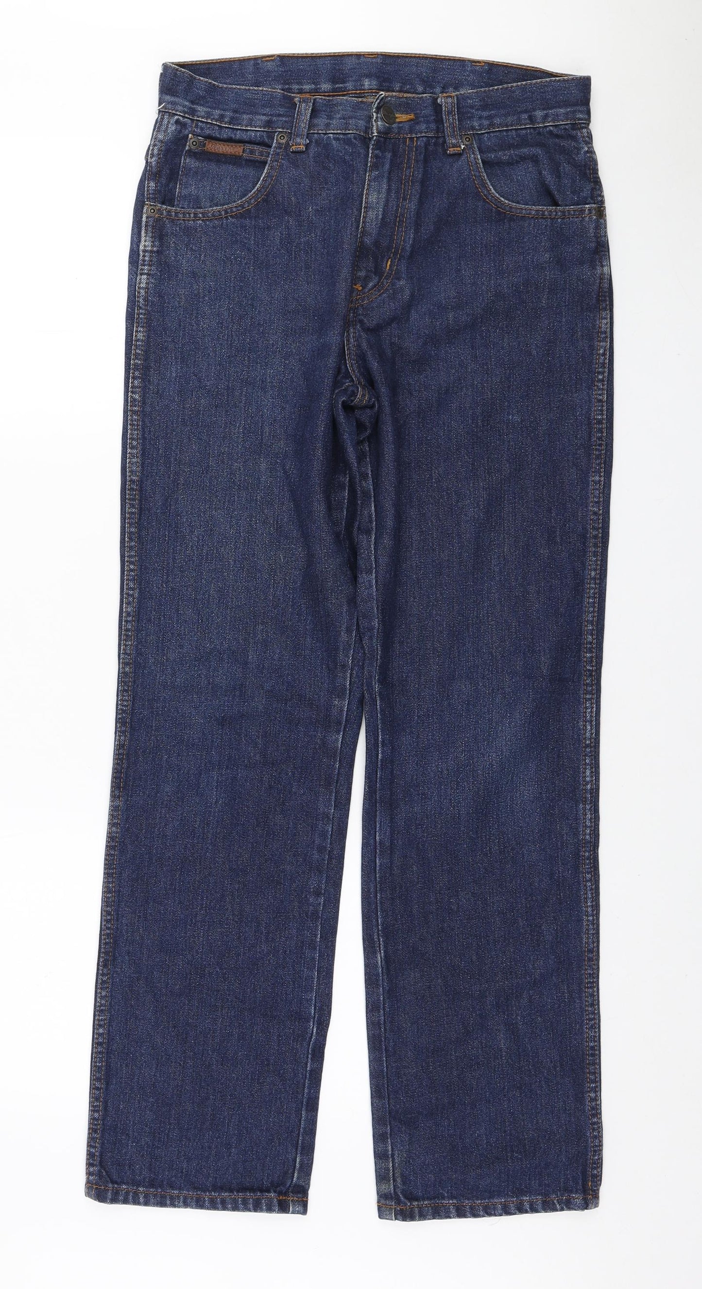 Wrangler Mens Blue Cotton Straight Jeans Size 30 in L30 in Regular Zip