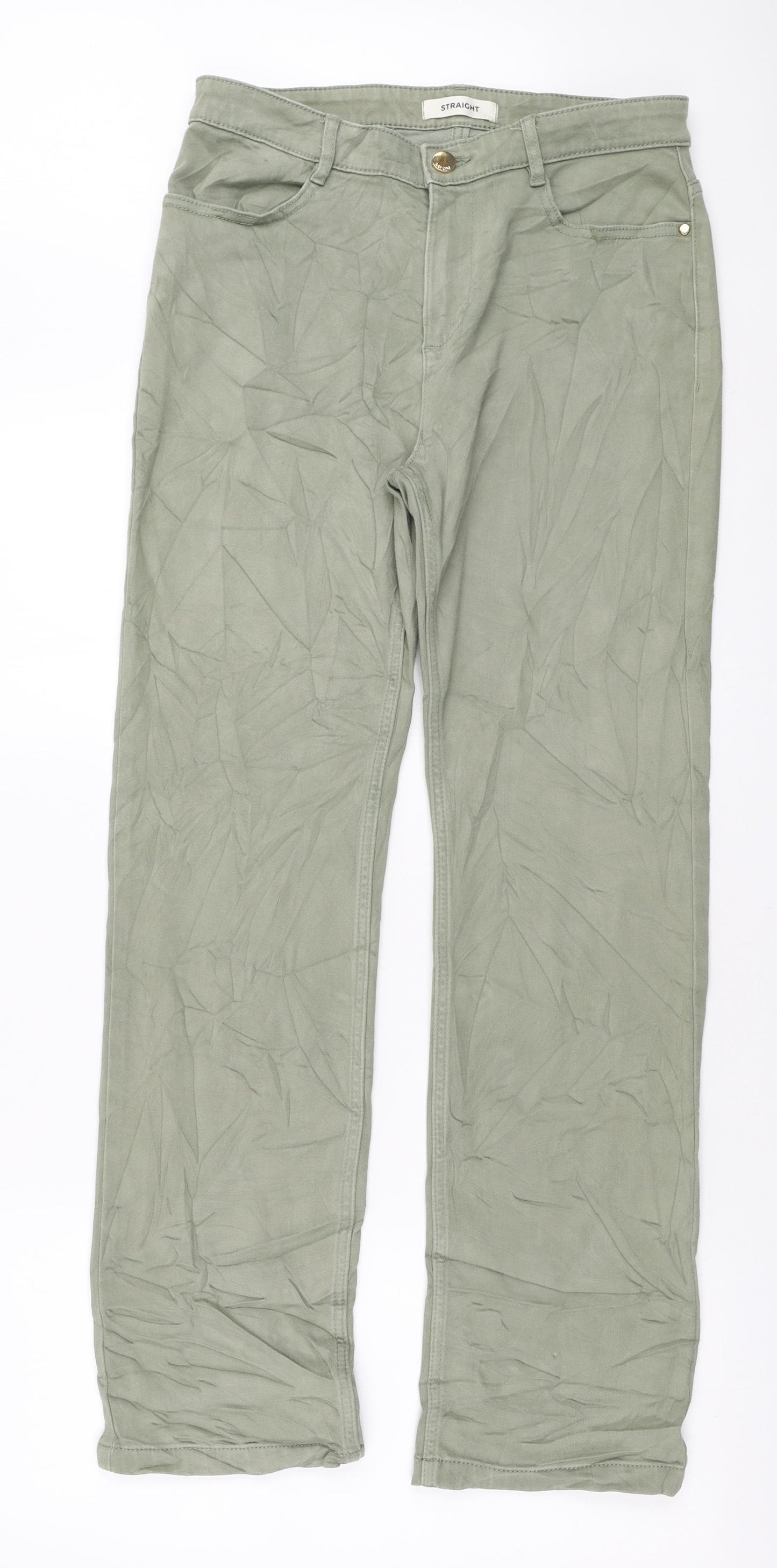 Marks and Spencer Womens Green Polyester Straight Jeans Size 12 L29 in Regular Zip