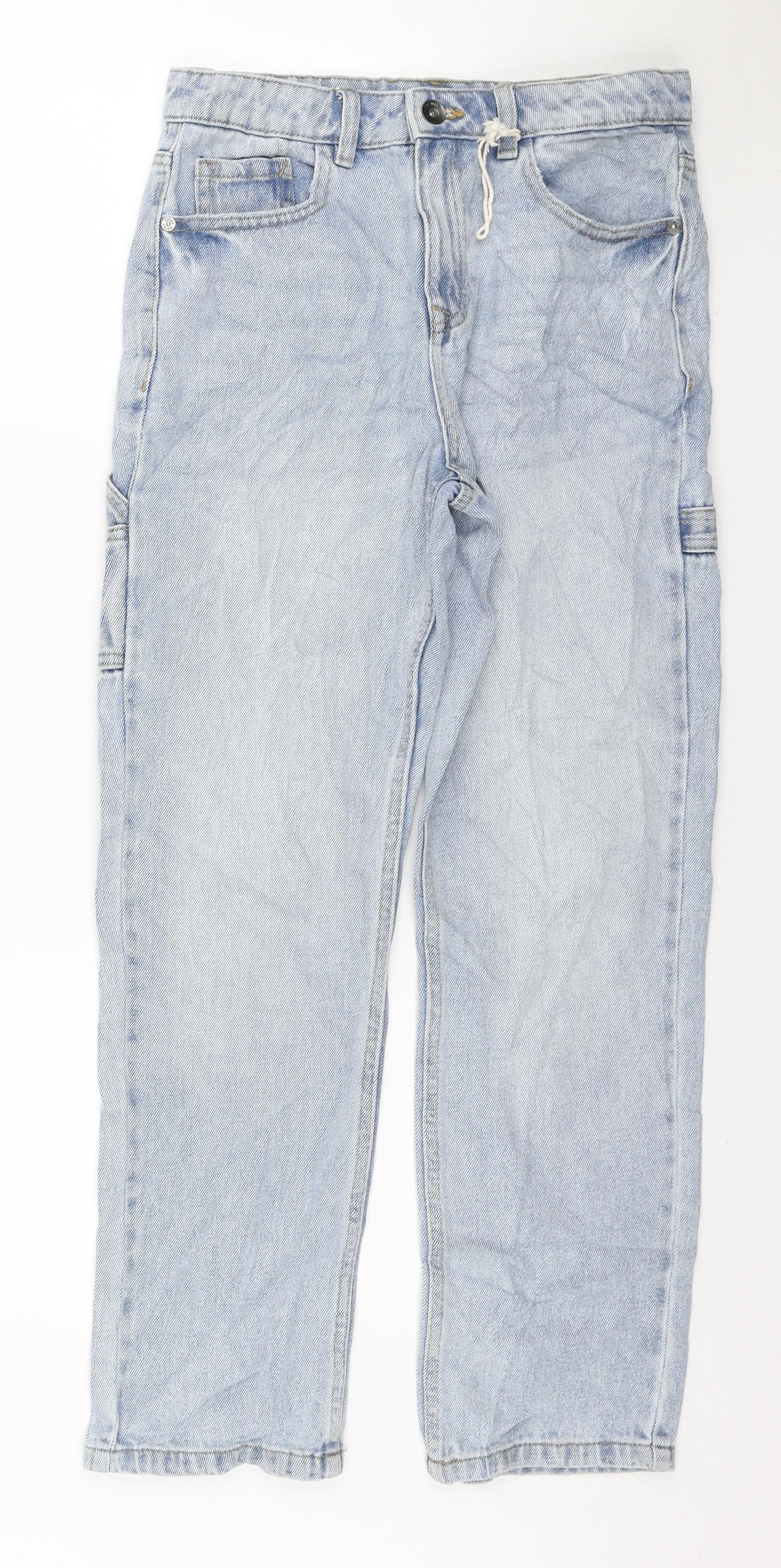 Marks and Spencer Boys Blue Cotton Straight Jeans Size 11-12 Years Zip - Cargo style