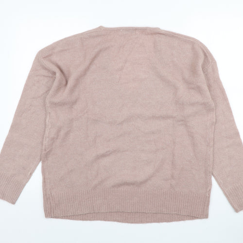 Jaqueline De Yong Womens Pink V-Neck Acrylic Pullover Jumper Size L