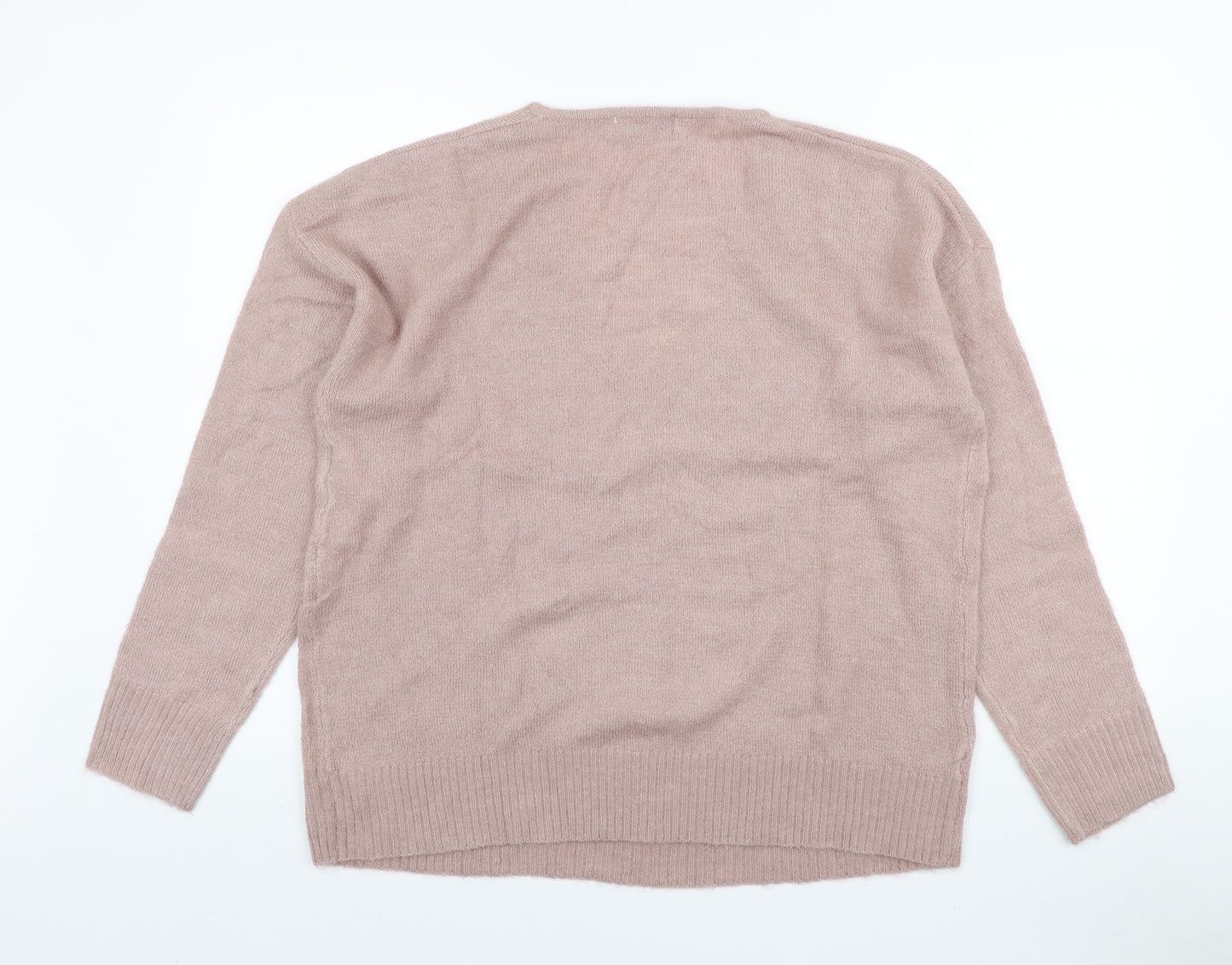 Jaqueline De Yong Womens Pink V-Neck Acrylic Pullover Jumper Size L