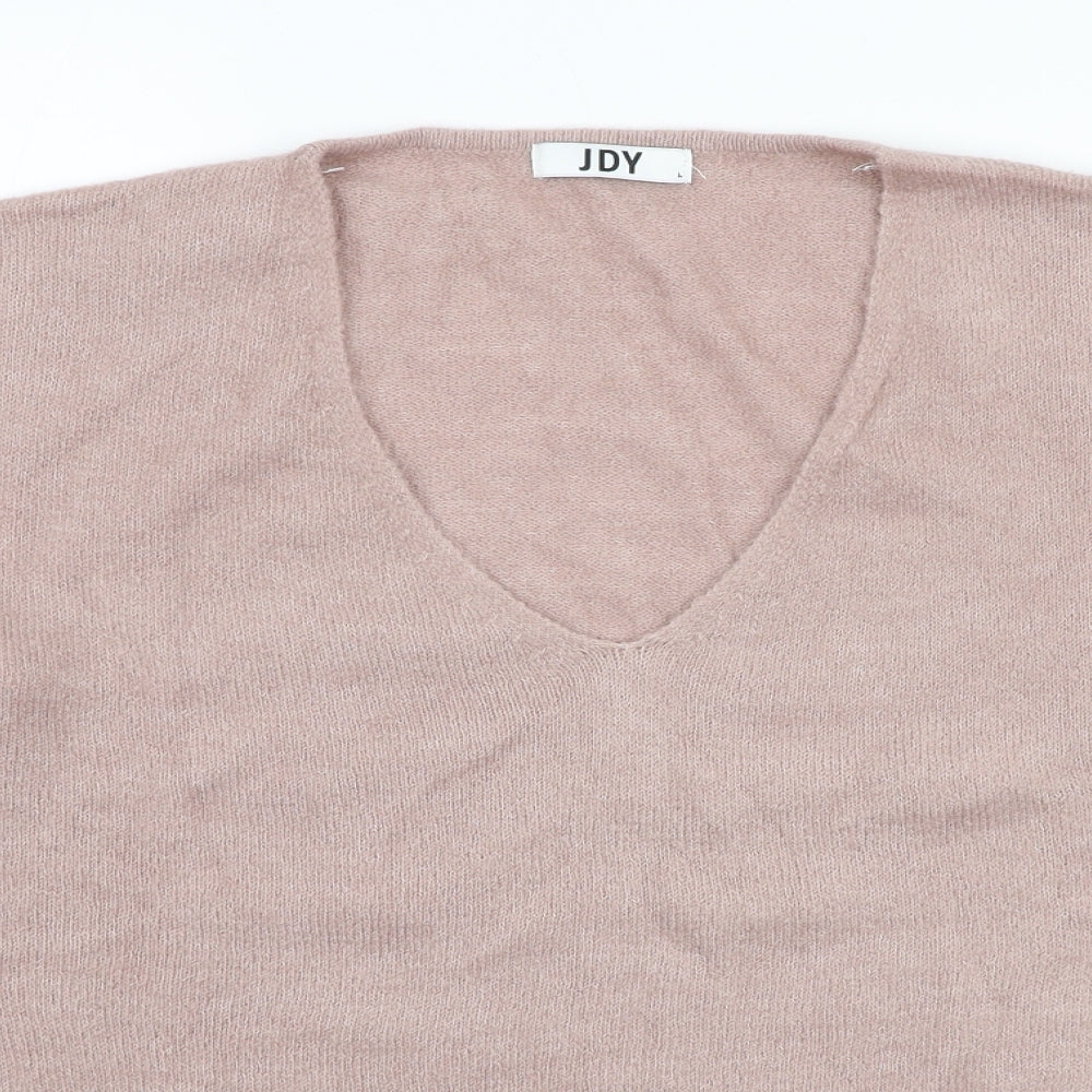 Jaqueline De Yong Womens Pink V-Neck Acrylic Pullover Jumper Size L