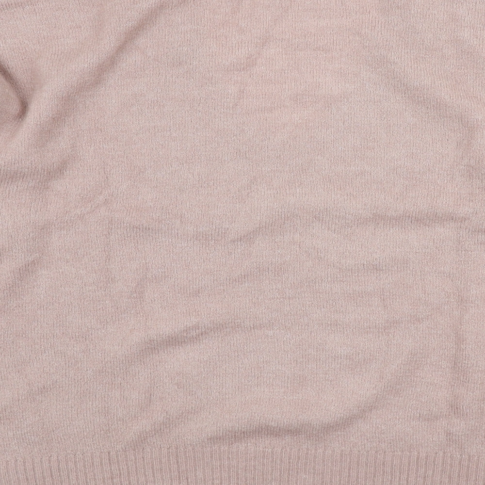 Jaqueline De Yong Womens Pink V-Neck Acrylic Pullover Jumper Size L