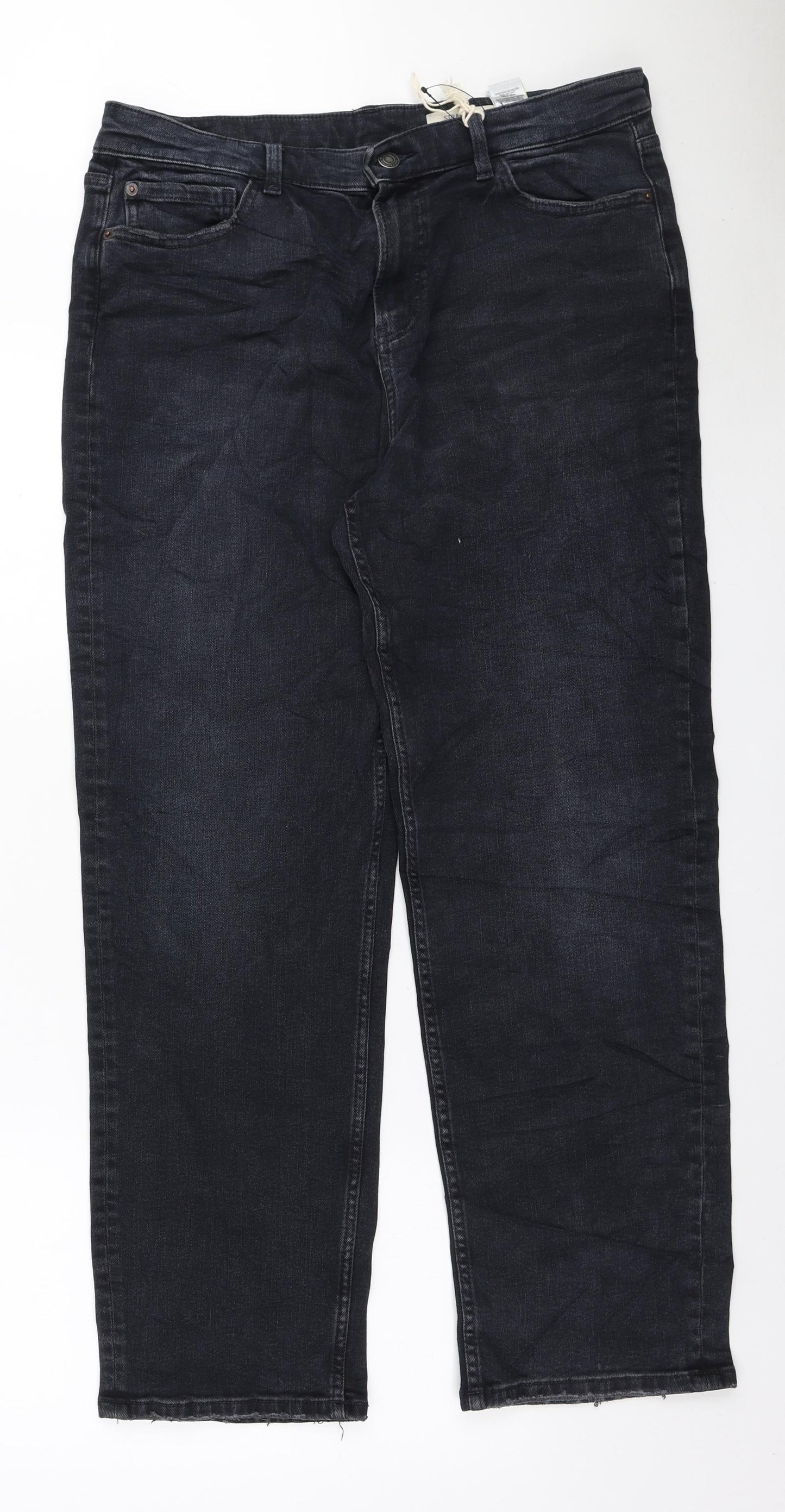 Marks and Spencer Womens Blue Cotton Straight Jeans Size 14 L28 in Regular Zip