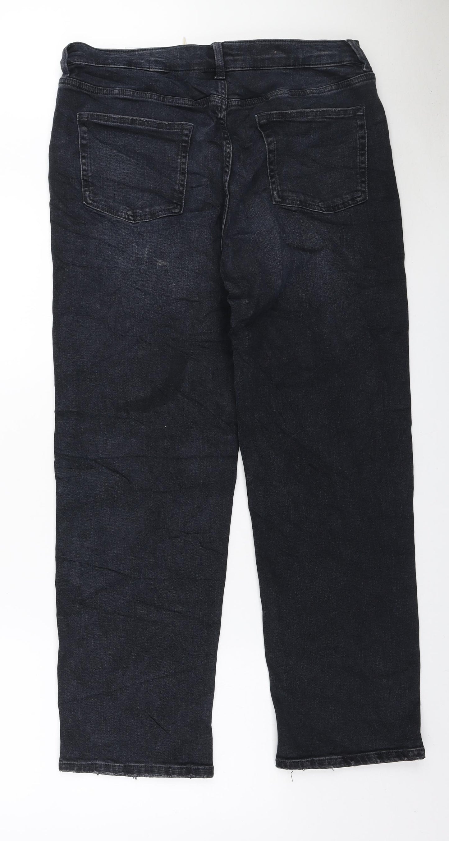Marks and Spencer Womens Blue Cotton Straight Jeans Size 14 L28 in Regular Zip