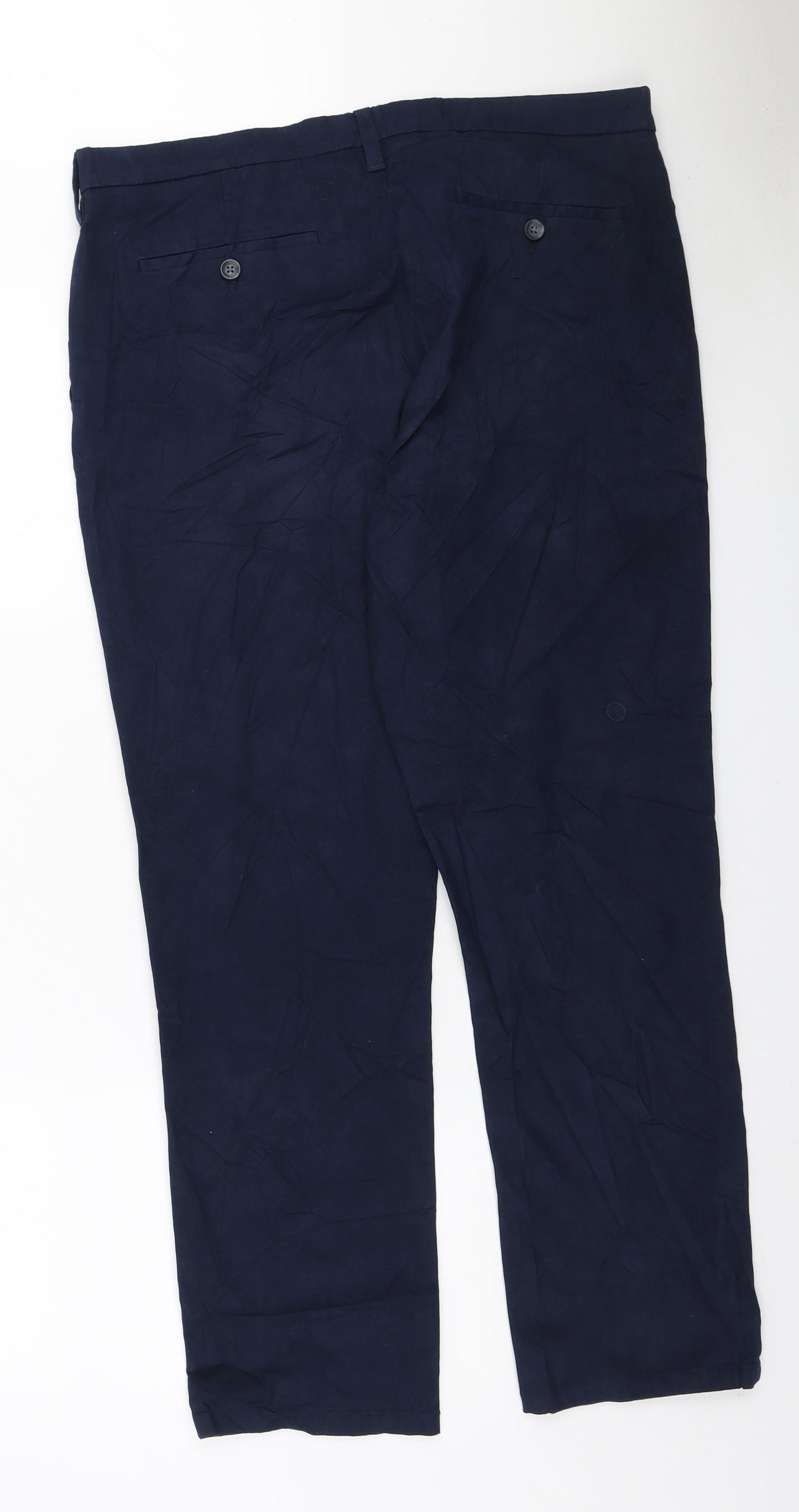 Marks and Spencer Mens Blue Cotton Chino Trousers Size 36 in L29 in Regular Zip